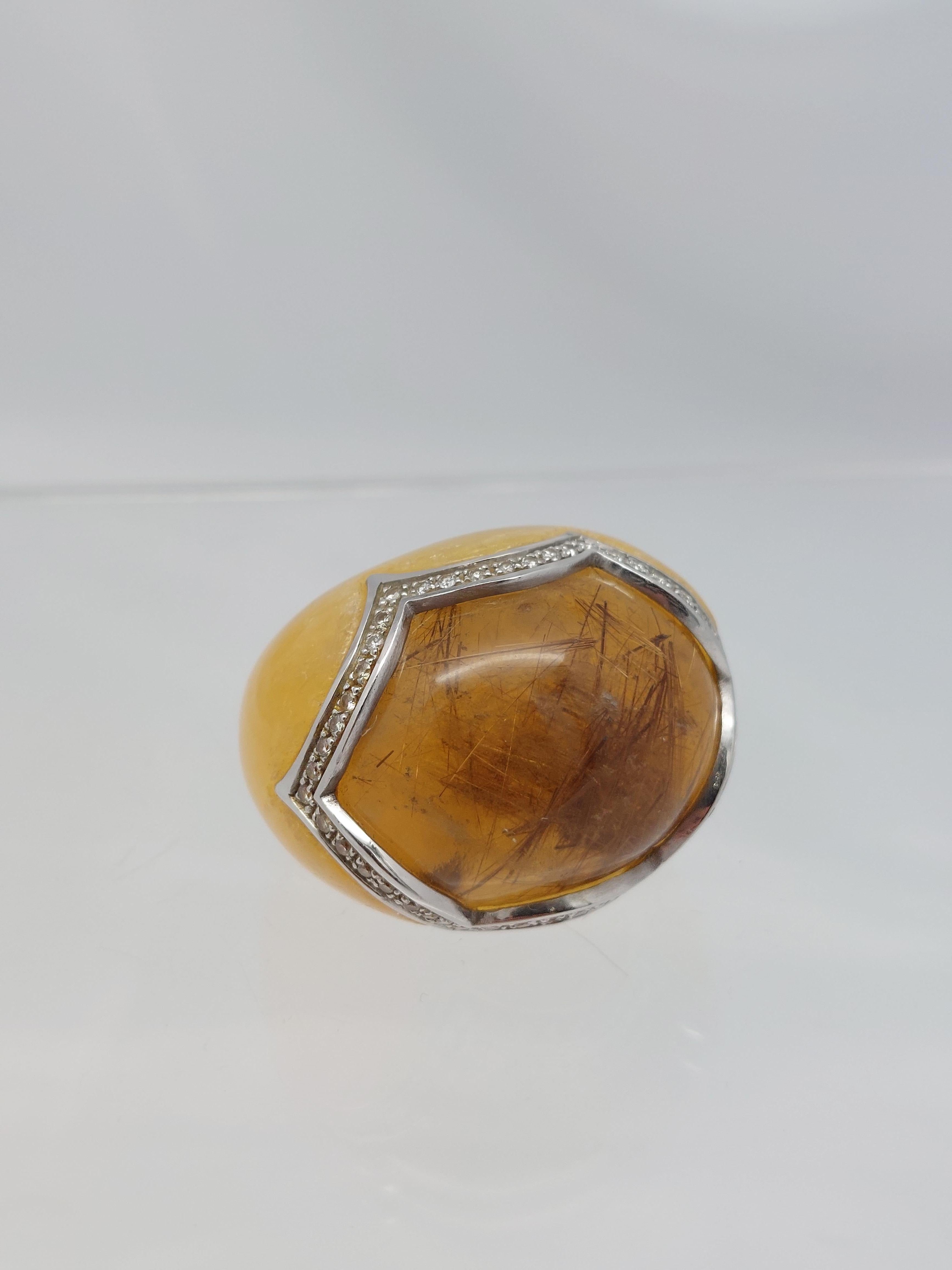 Balocchi Preiosi Aragonite & Rutilated Quartz with Diamond 18KT Ring in vendita 6