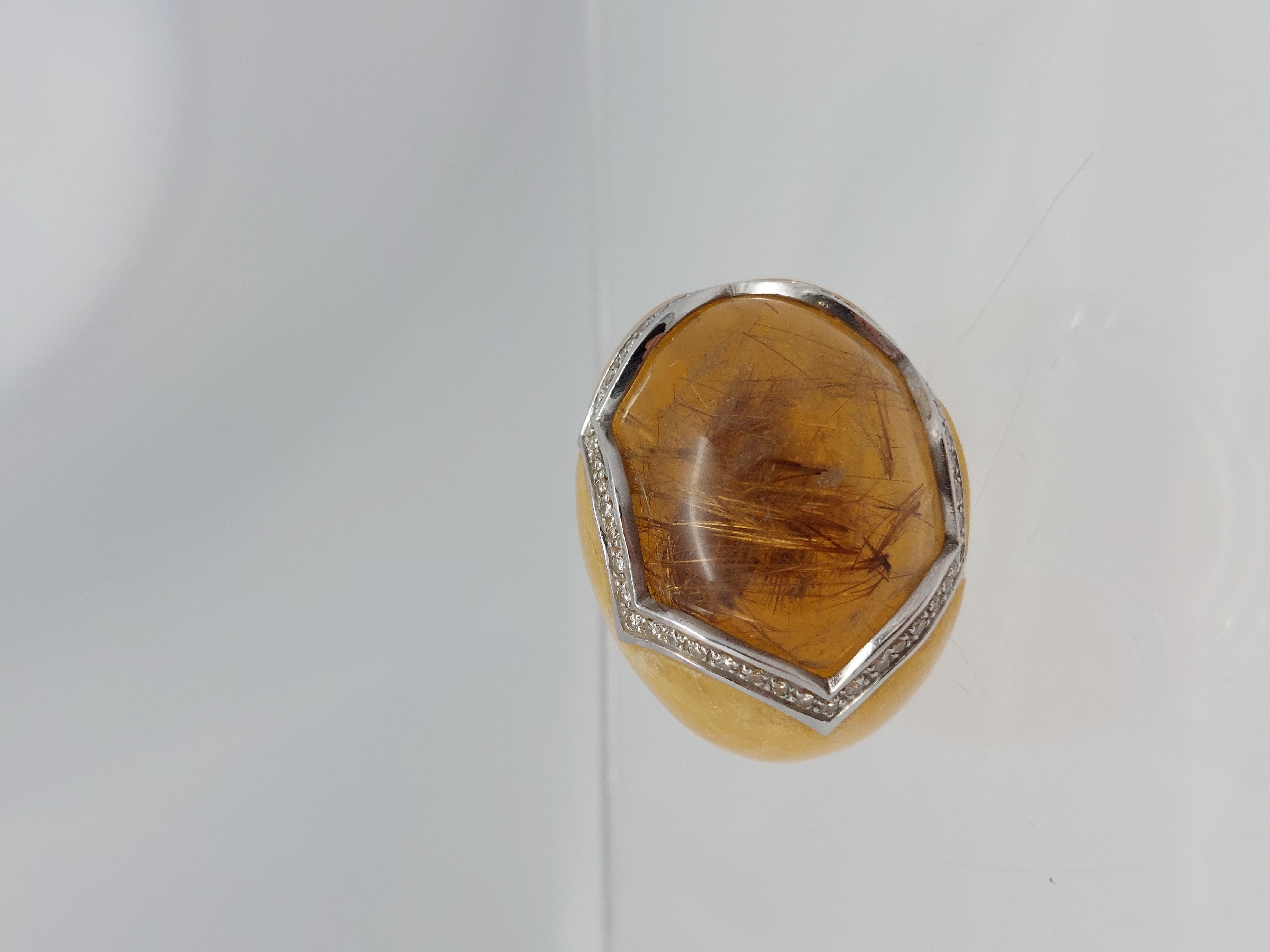 Balocchi Preiosi Aragonite & Rutilated Quartz with Diamond 18KT Ring in vendita 7