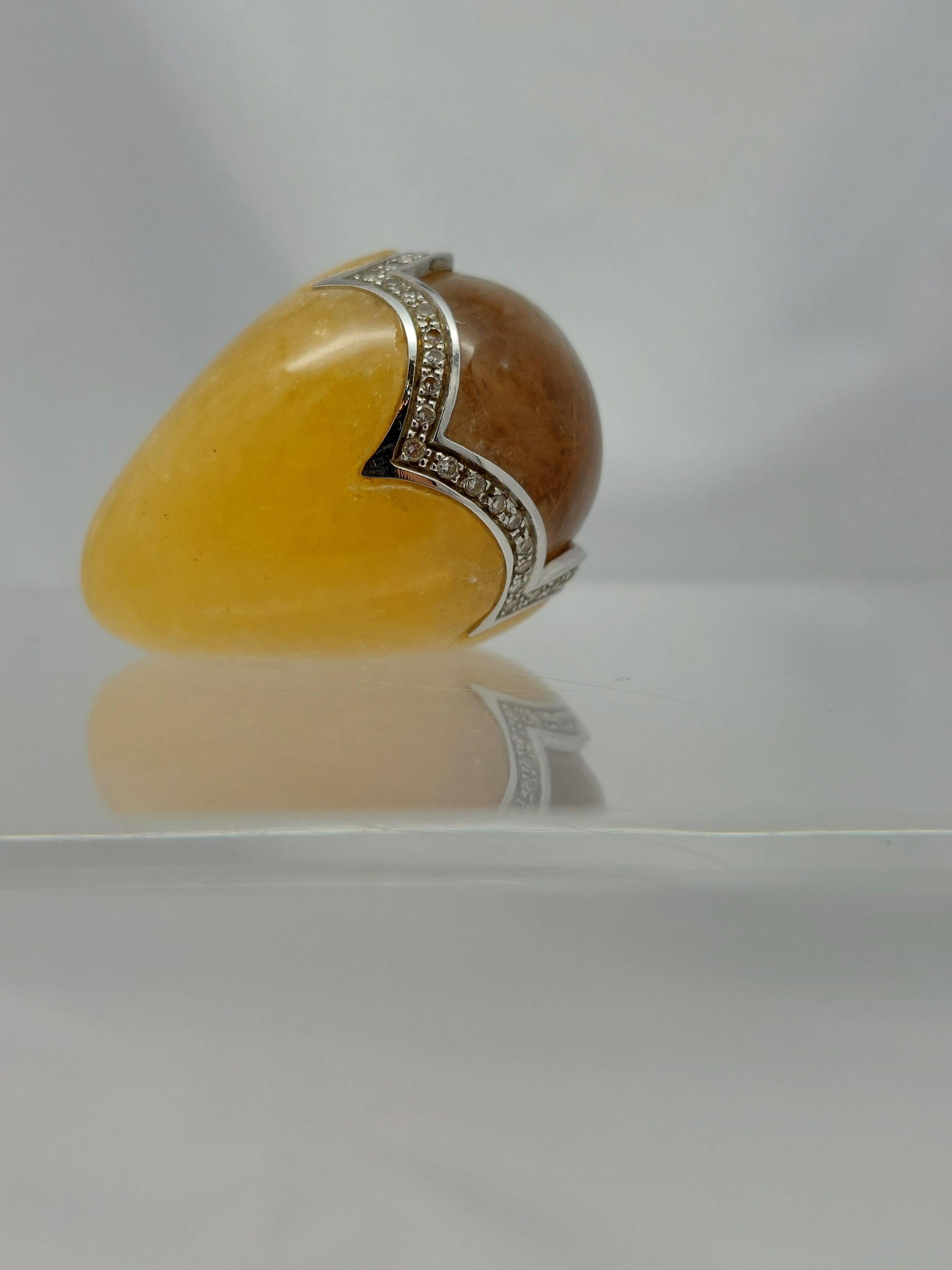 Contemporaneo Balocchi Preiosi Aragonite & Rutilated Quartz with Diamond 18KT Ring in vendita