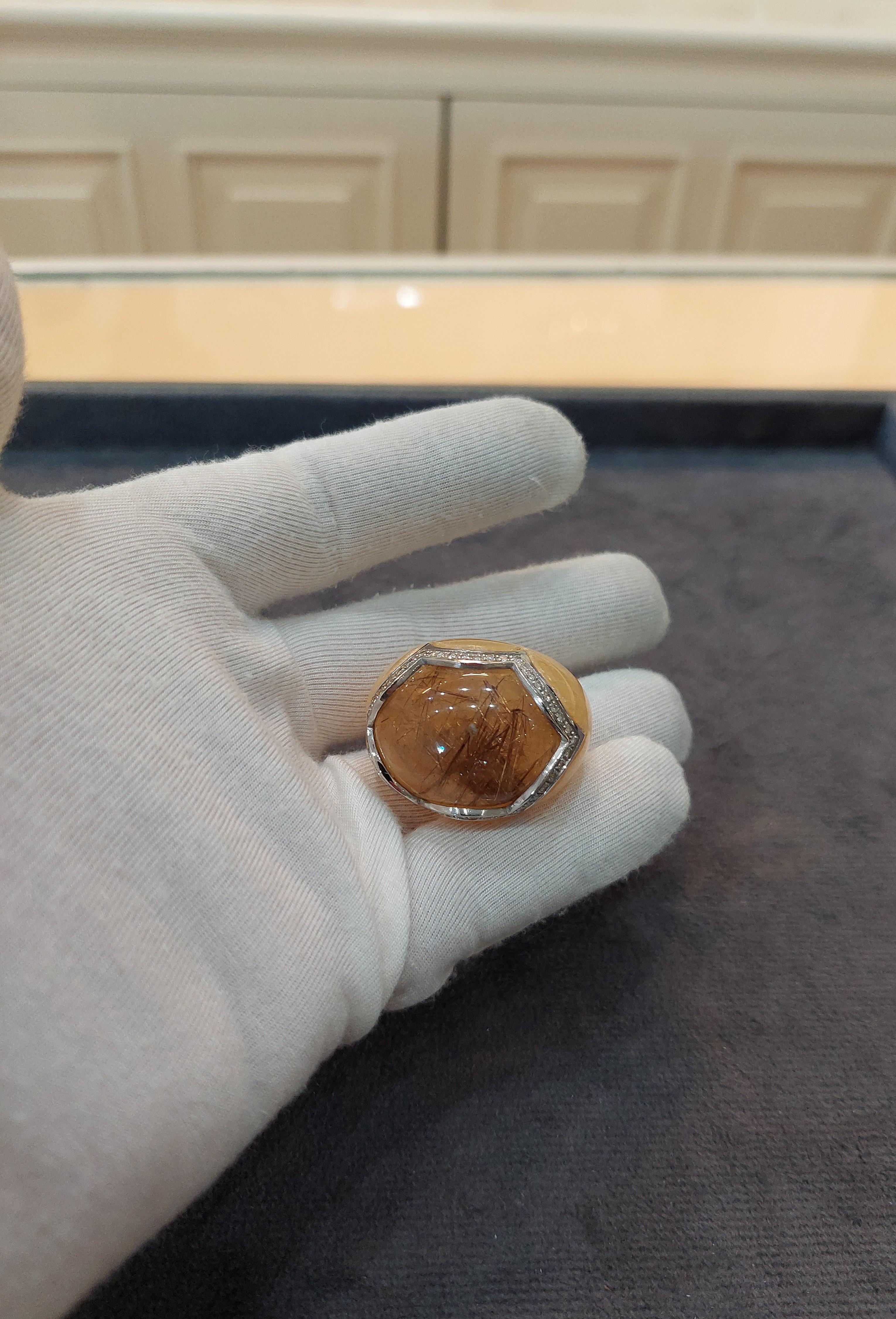Balocchi Preiosi Aragonite & Rutilated Quartz with Diamond 18KT Ring In condizioni ottime in vendita a Vero Beach, FL