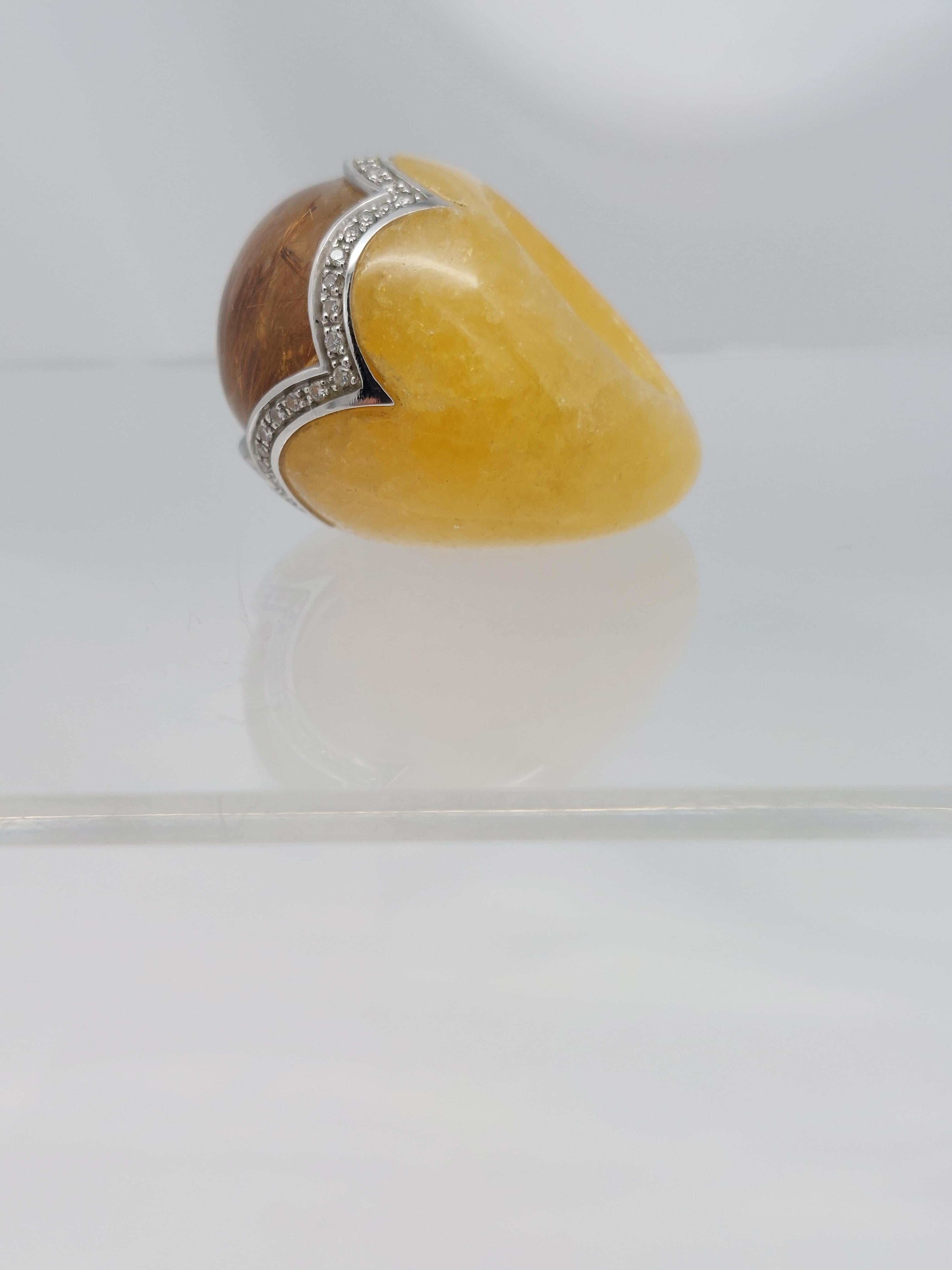 da uomo o donna Balocchi Preiosi Aragonite & Rutilated Quartz with Diamond 18KT Ring in vendita