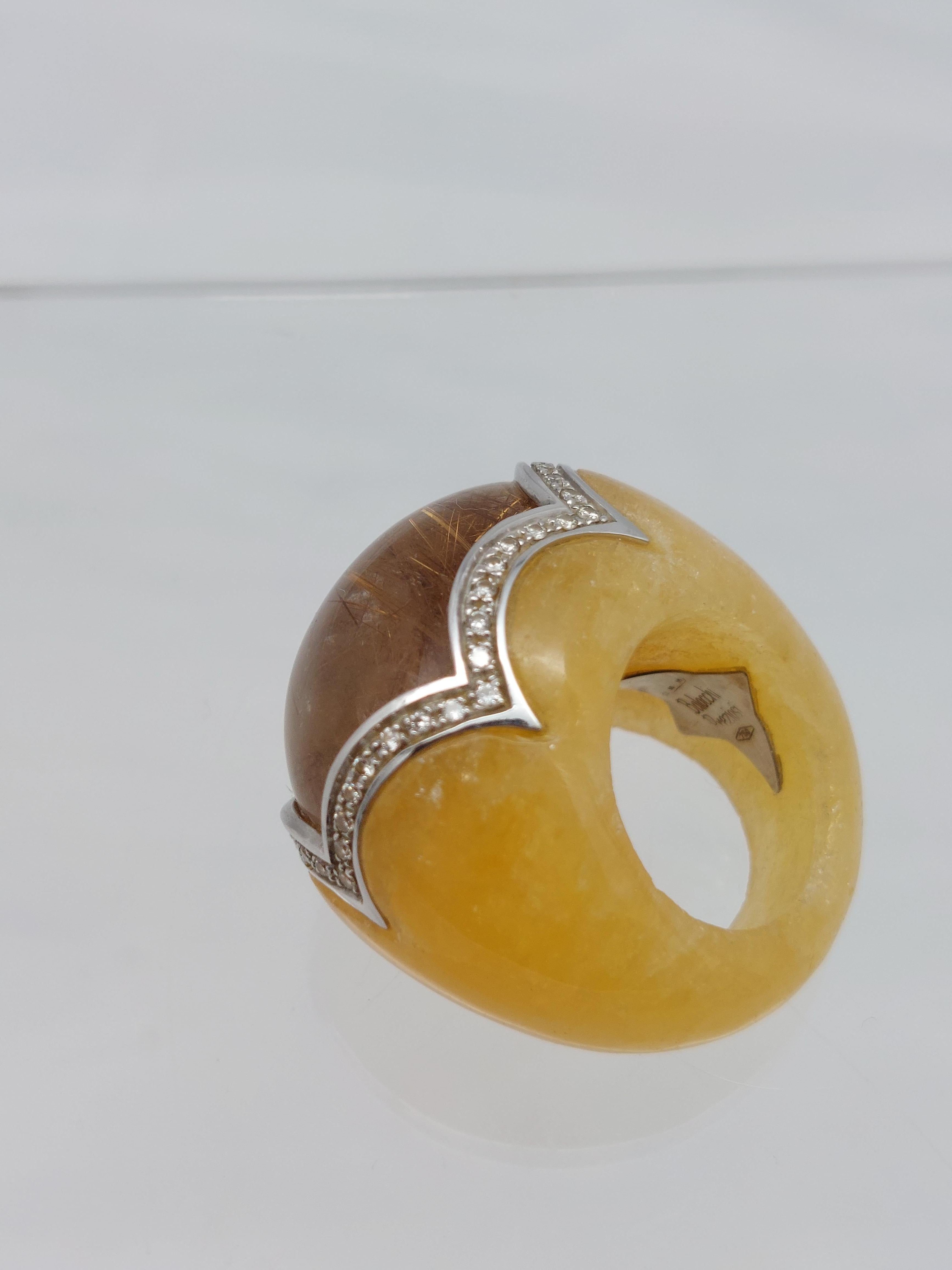 Balocchi Preiosi Aragonite & Rutilated Quartz with Diamond 18KT Ring in vendita 3