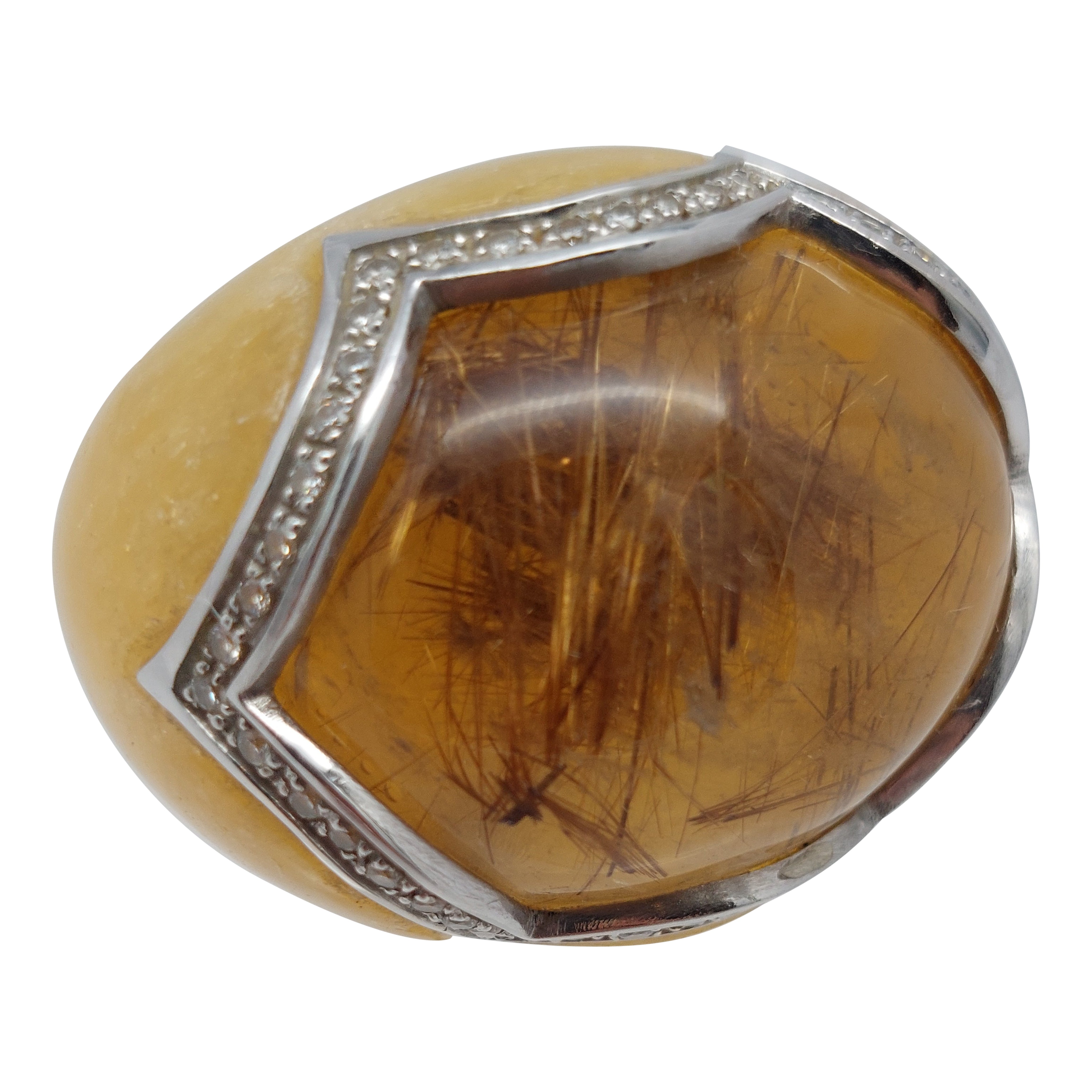 Balocchi Preiosi Aragonite 
Rutilated Quartz with Diamond 18KT Ring in vendita