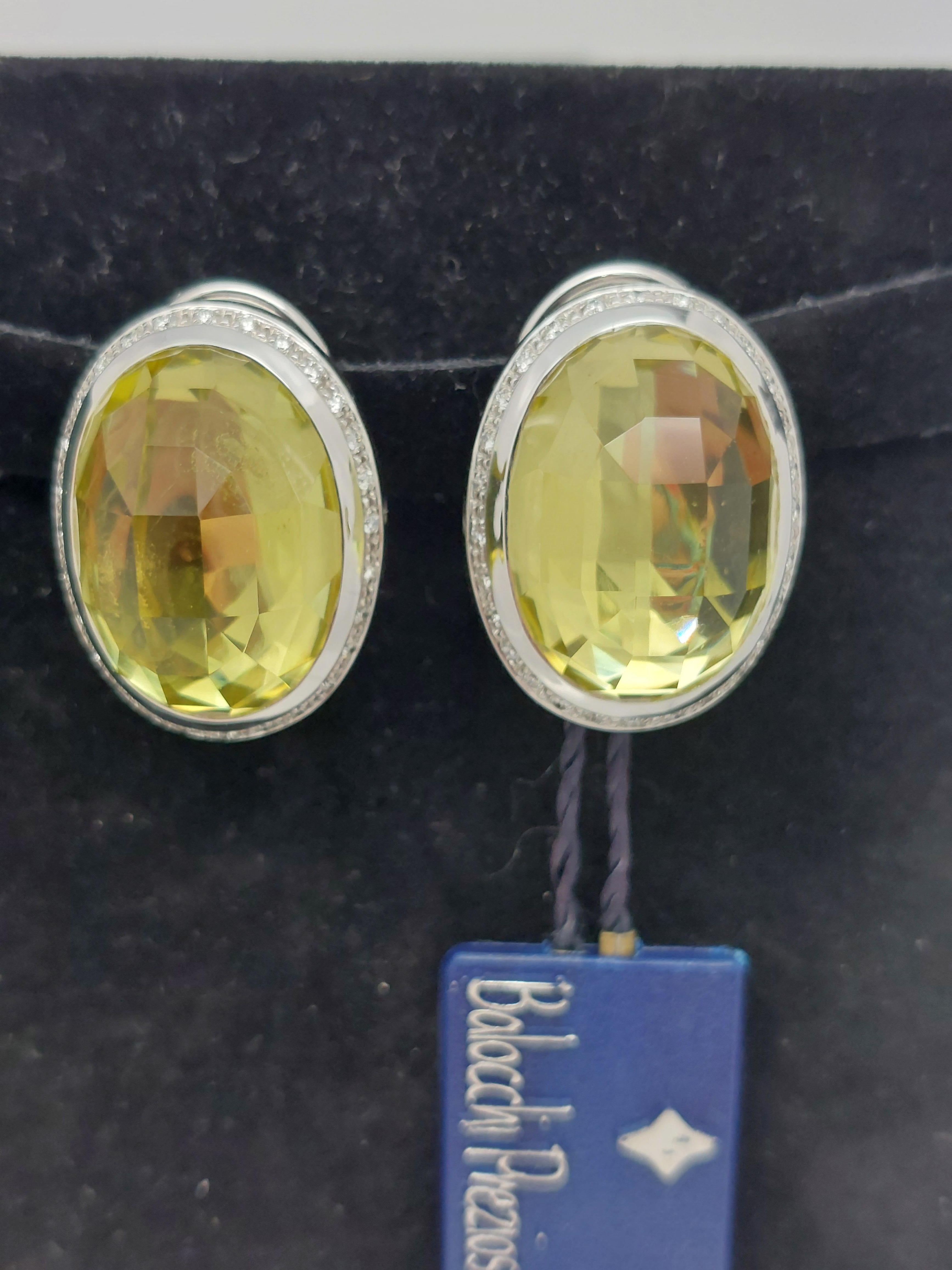 Taglio misto Balocchi Preziosi  Orecchini con quarzo limone e diamanti in 18KT in vendita