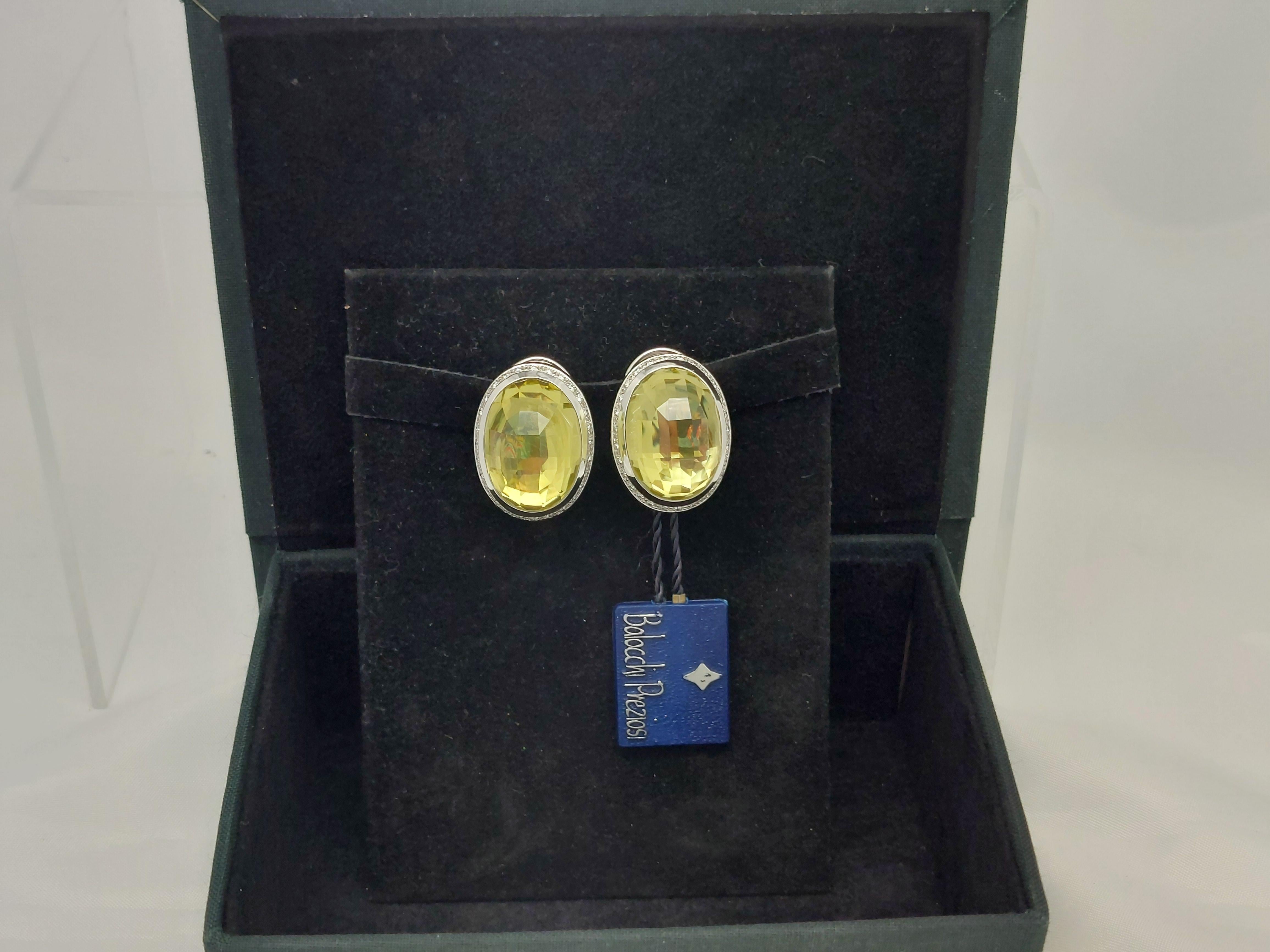 Balocchi Preziosi  Orecchini con quarzo limone e diamanti in 18KT In condizioni ottime in vendita a Vero Beach, FL