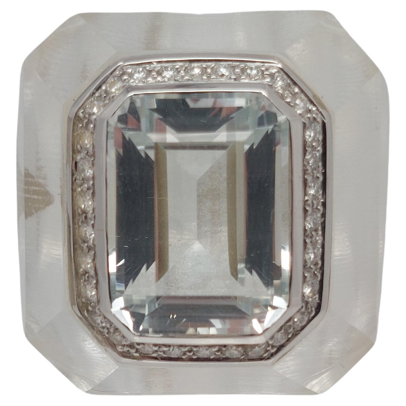 Balocchi Preziosi 18KT Topaz, Diamond & Crystal Quartz LG Ring