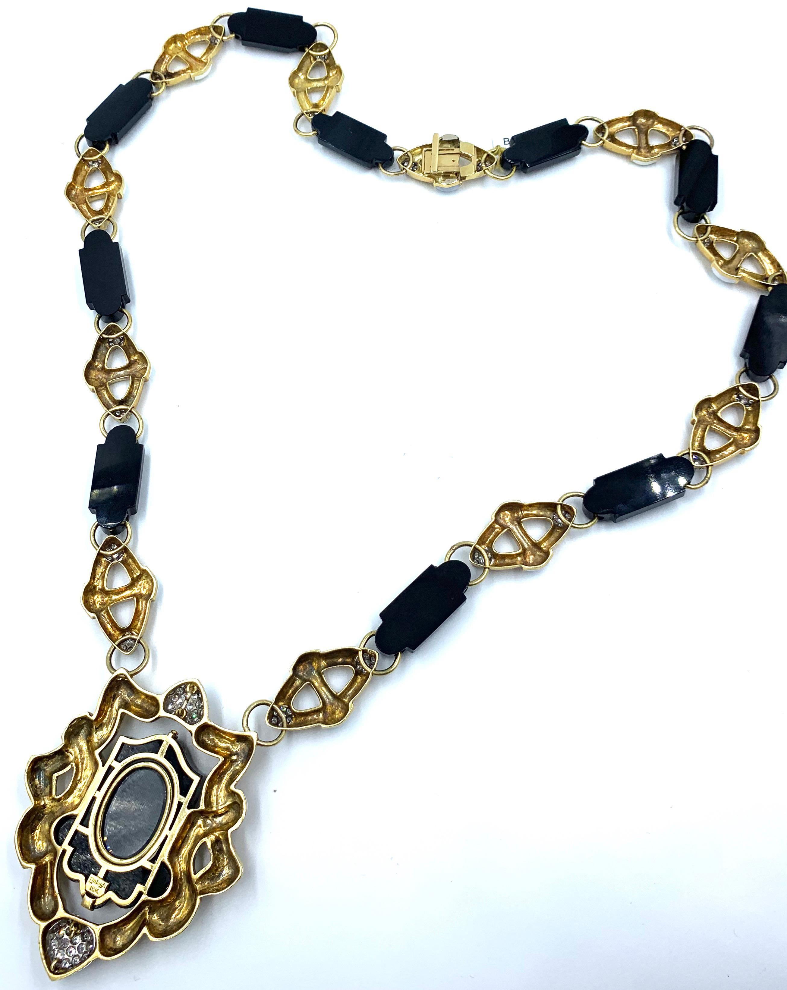 Balogh 18 Karat Long Onyx Enamel and Diamond Sautoir Necklace For Sale ...