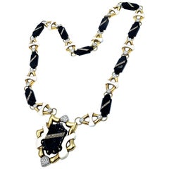 Balogh 18 Karat Long Onyx Enamel and Diamond Sautoir Necklace