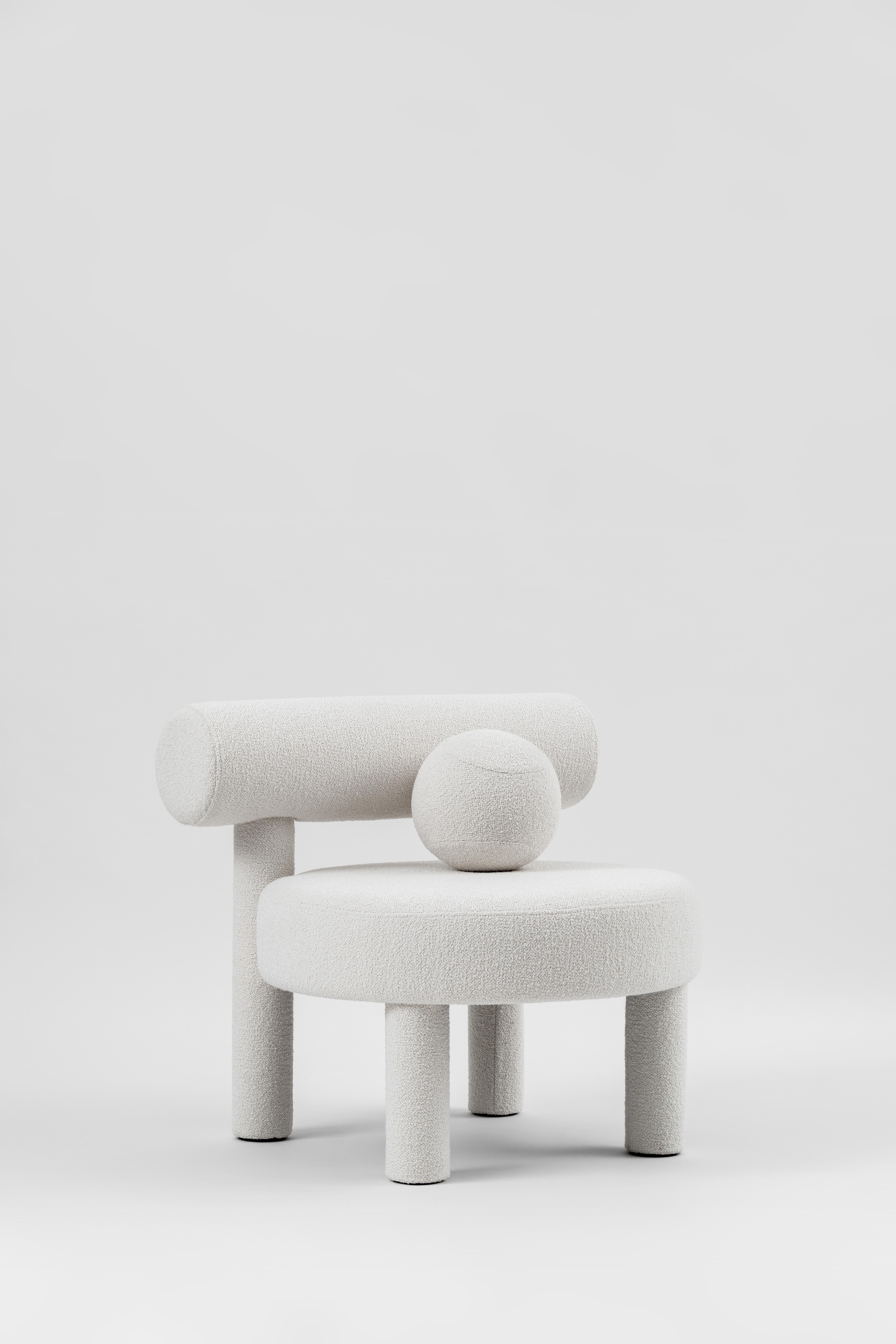 Baloo Boucle Gropius CS1 Low Chair by NOOM
Dimensions: W 75 x D 75 x H 71 cm 
Materials: Wood, plywood, foam, moulded foam, textile.
Weight: 19.2 kg

Also available in other materials and colors.

New NOOM furniture collection is dedicated to the
