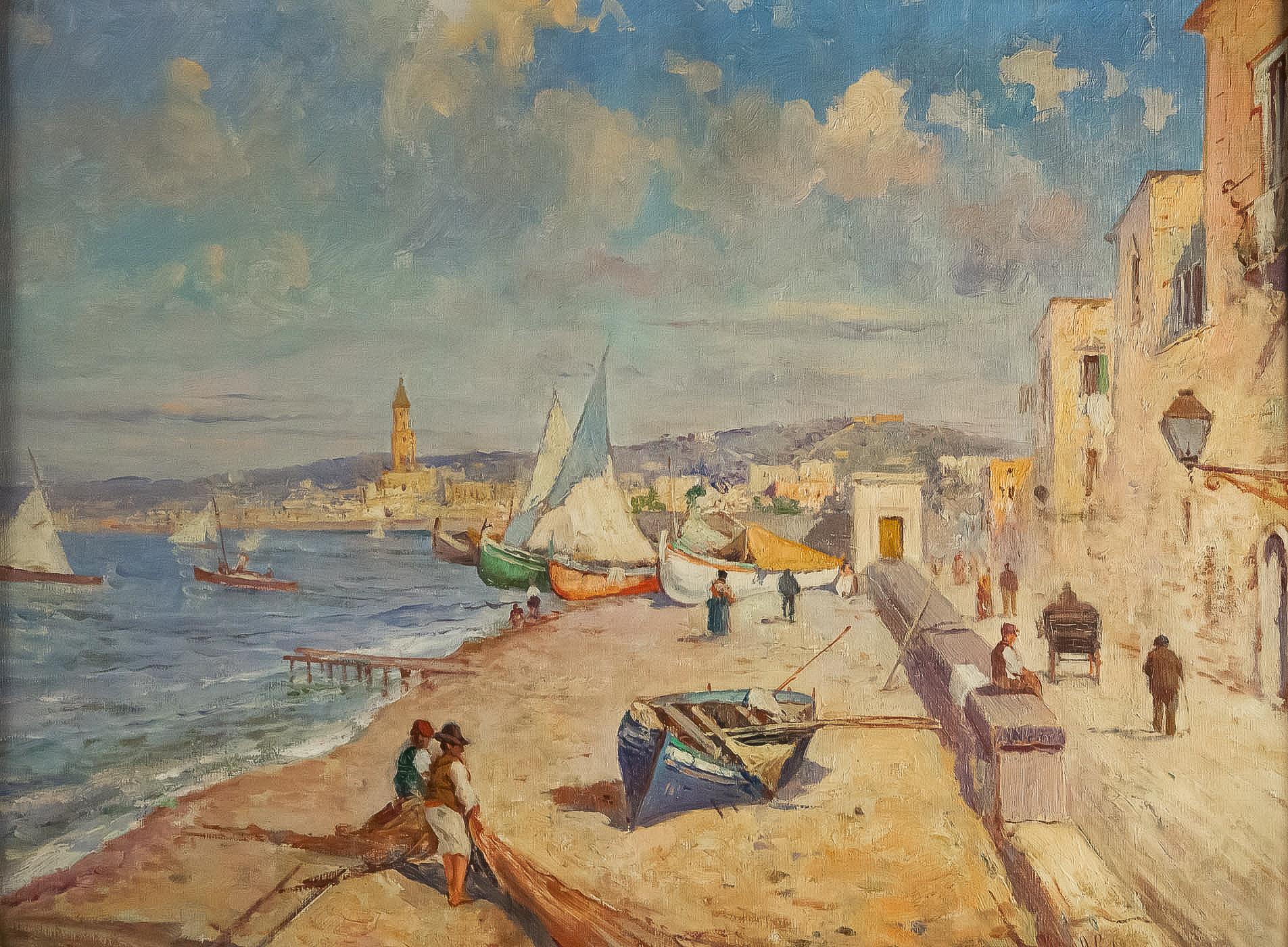 Oiled Balsamo Salvatore, Oil on Canvas Italian Marine Landscape, circa 1910