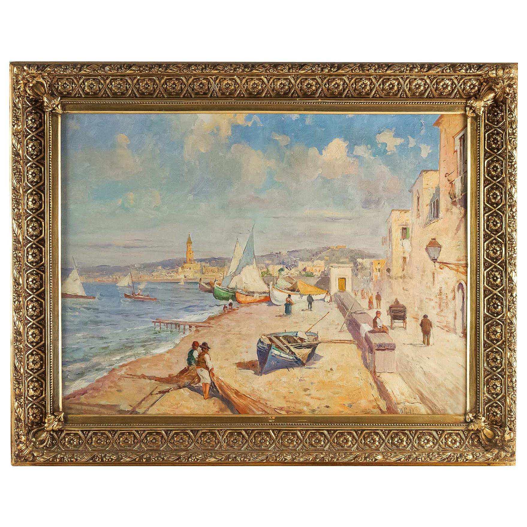 Balsamo Salvatore, Oil on Canvas Italian Marine Landscape, circa 1910