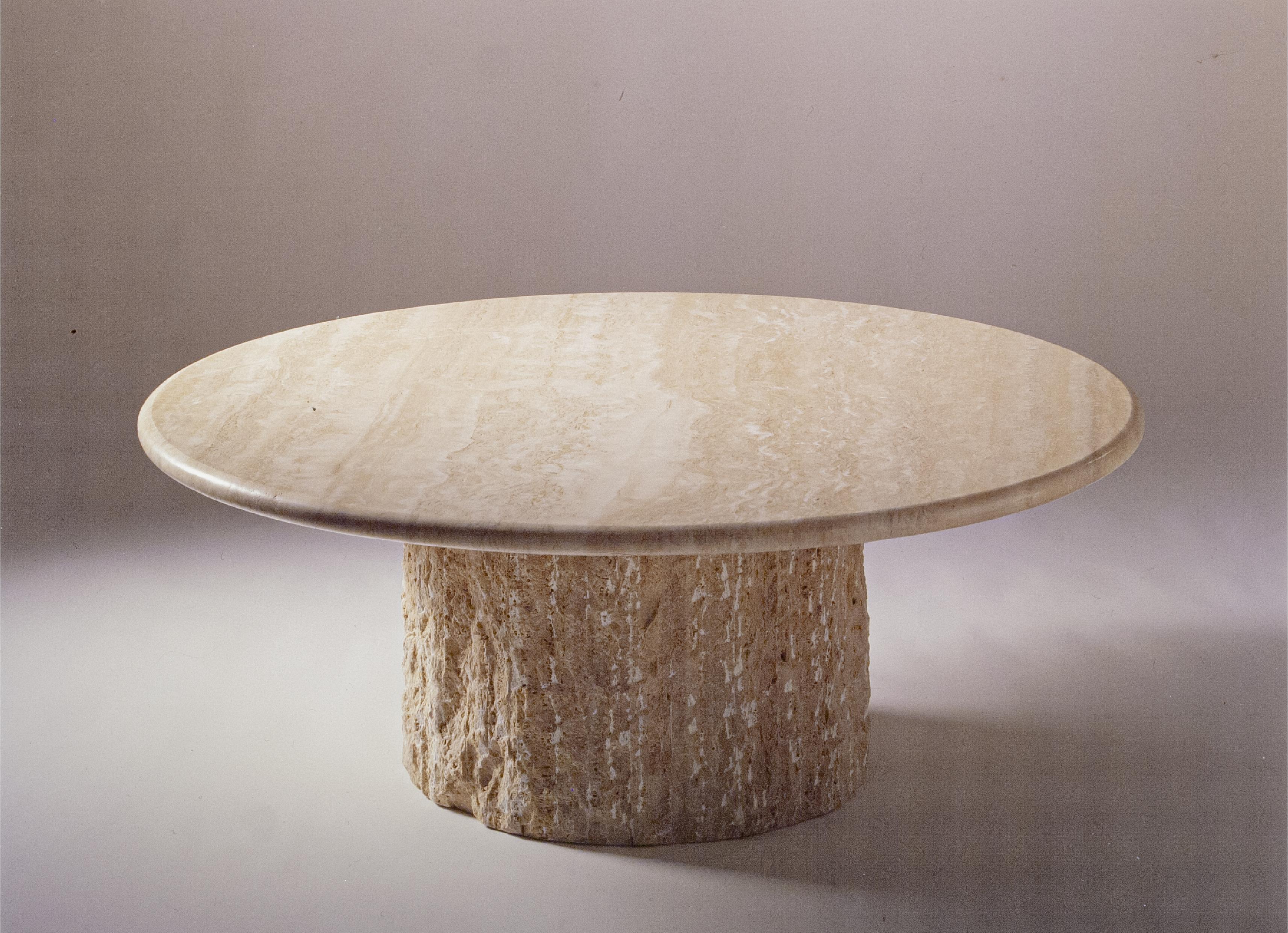 Brushed Balta Travertine Marble Midcentury Coffee Table Contemporary Spain in Stock