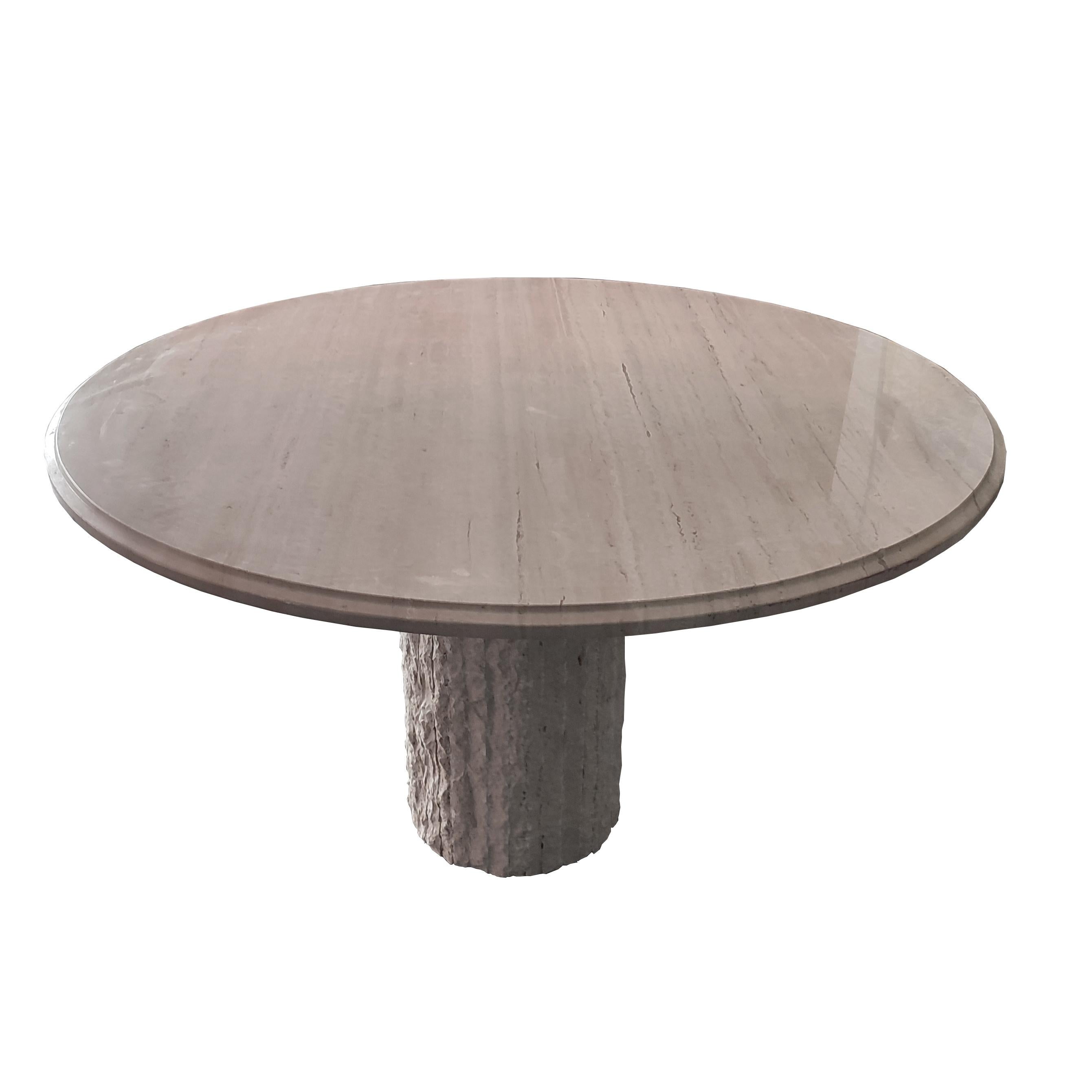 Spanish Balta Travertine Marble Midcentury 1980s Dining Table Unique Artisan Masterpiece For Sale