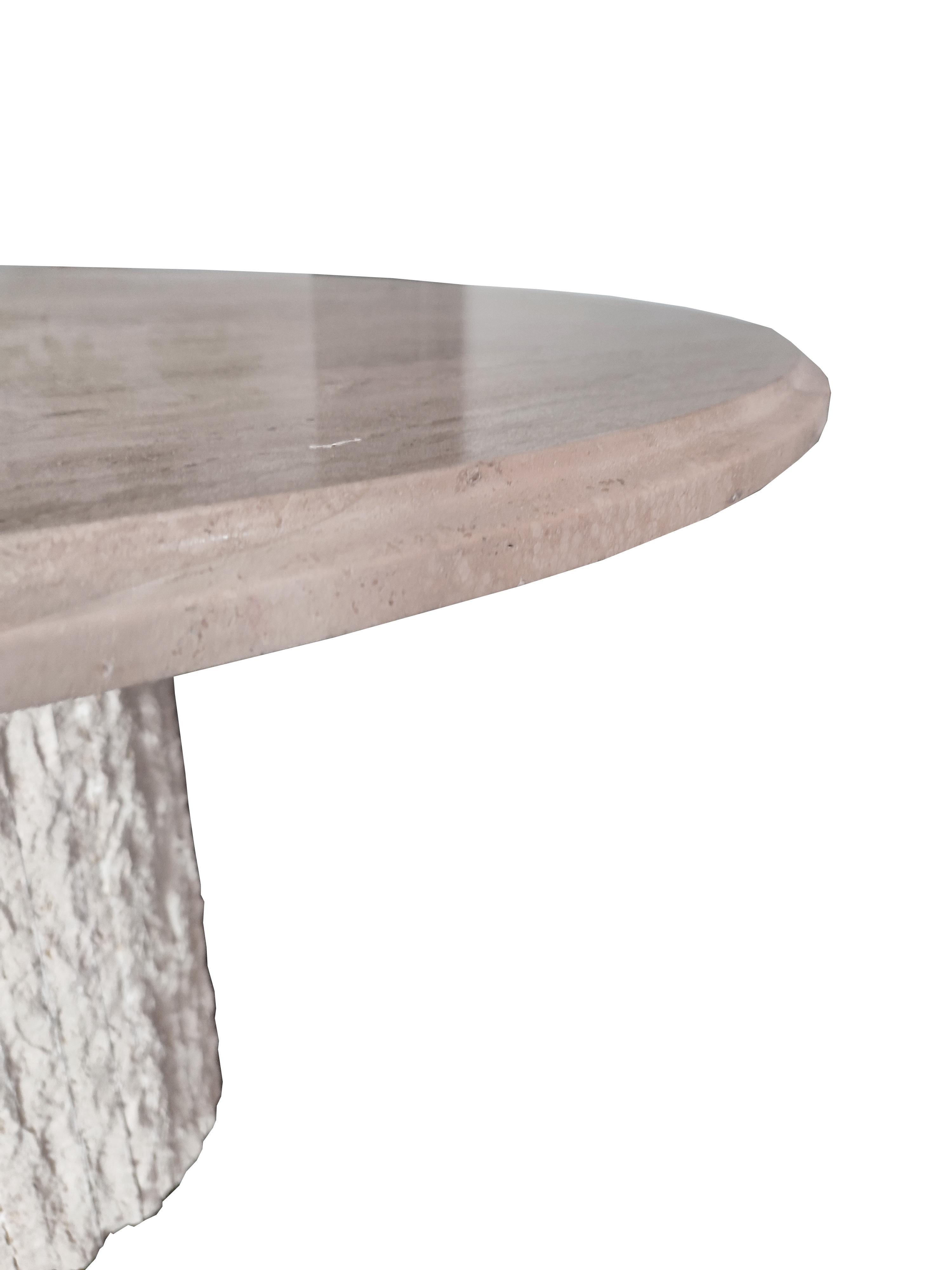 Hand-Carved Balta Travertine Marble Midcentury 1980s Dining Table Unique Artisan Masterpiece For Sale