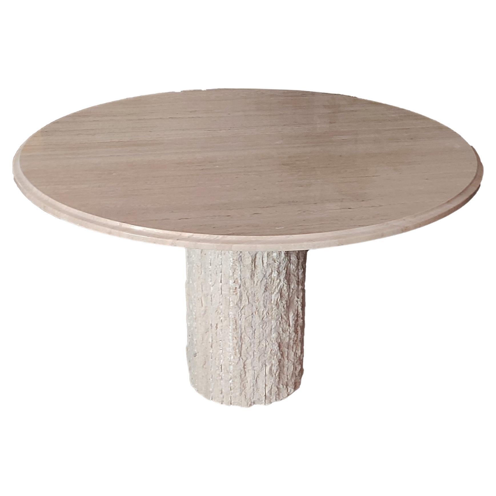 Balta Travertin Marmor Midcentury 1980s Esstisch Einzigartige Handwerkliche Meisterwerk