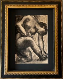 BALTASAR LOBO 1946 Seated Female Nude Abstract Figure Gouache & Ink on Paper