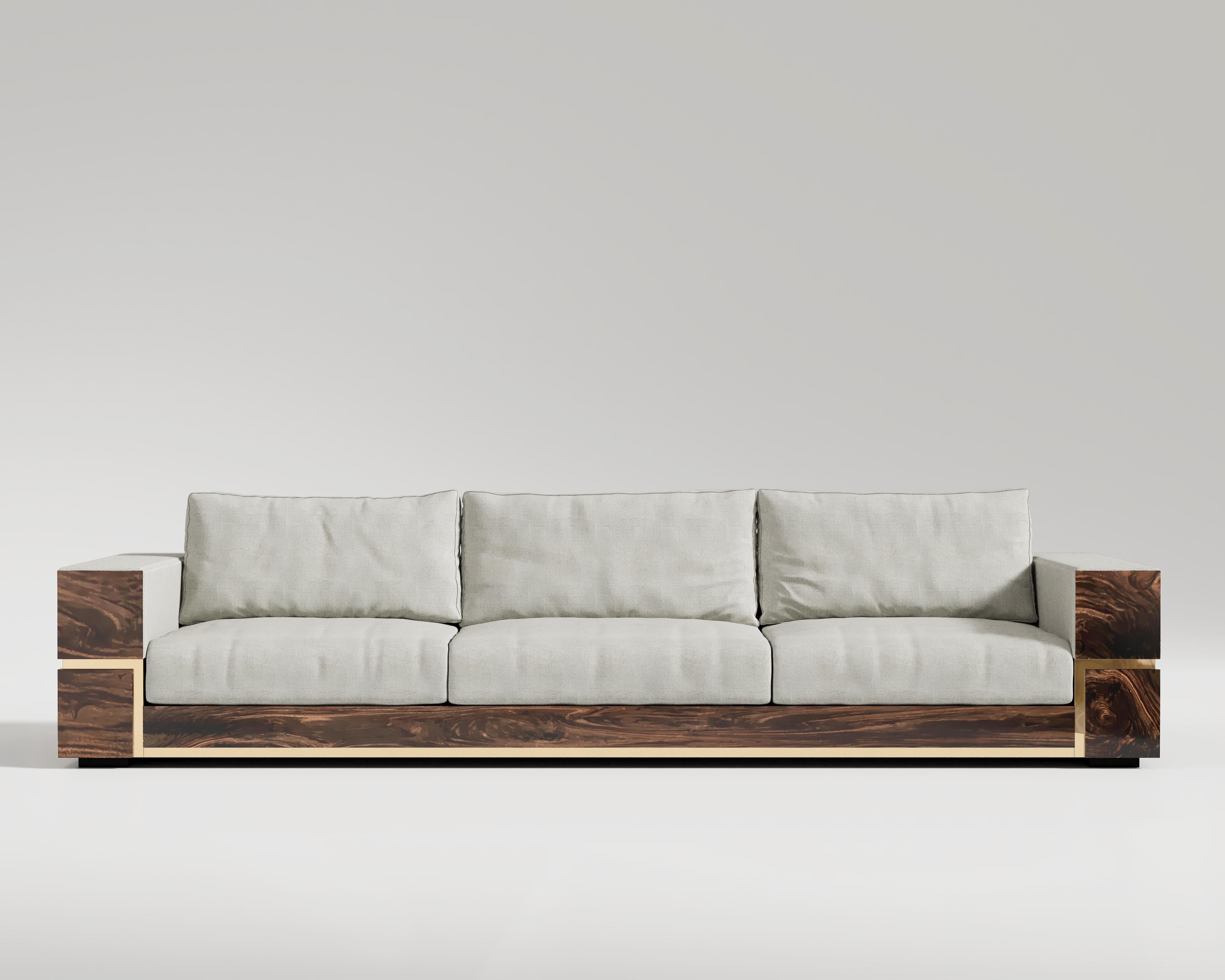 Balteus-Sofa aus polierter Bronze und Stoffpolsterung von Palena Furniture (Art déco) im Angebot