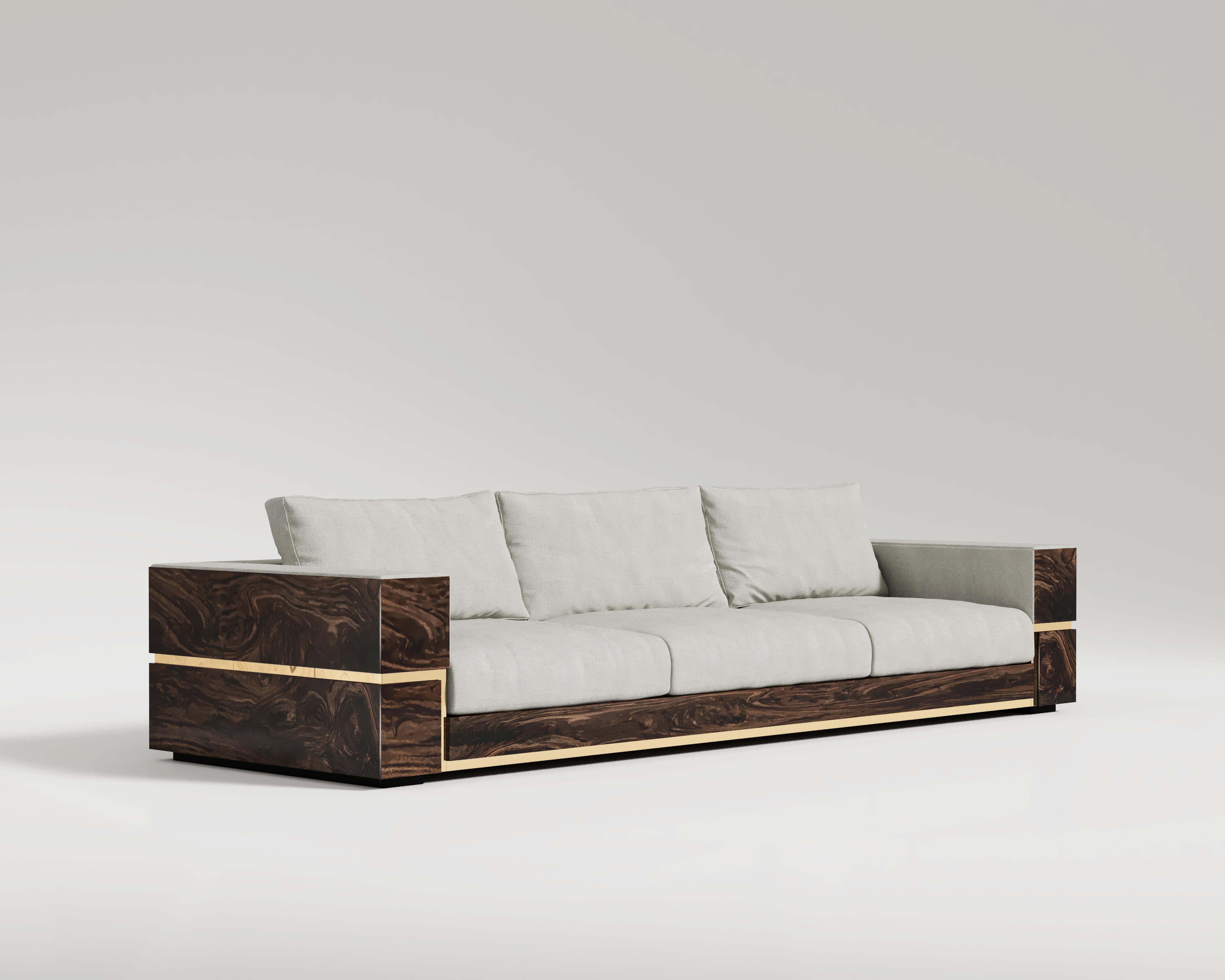 Balteus-Sofa aus polierter Bronze und Stoffpolsterung von Palena Furniture (Türkisch) im Angebot