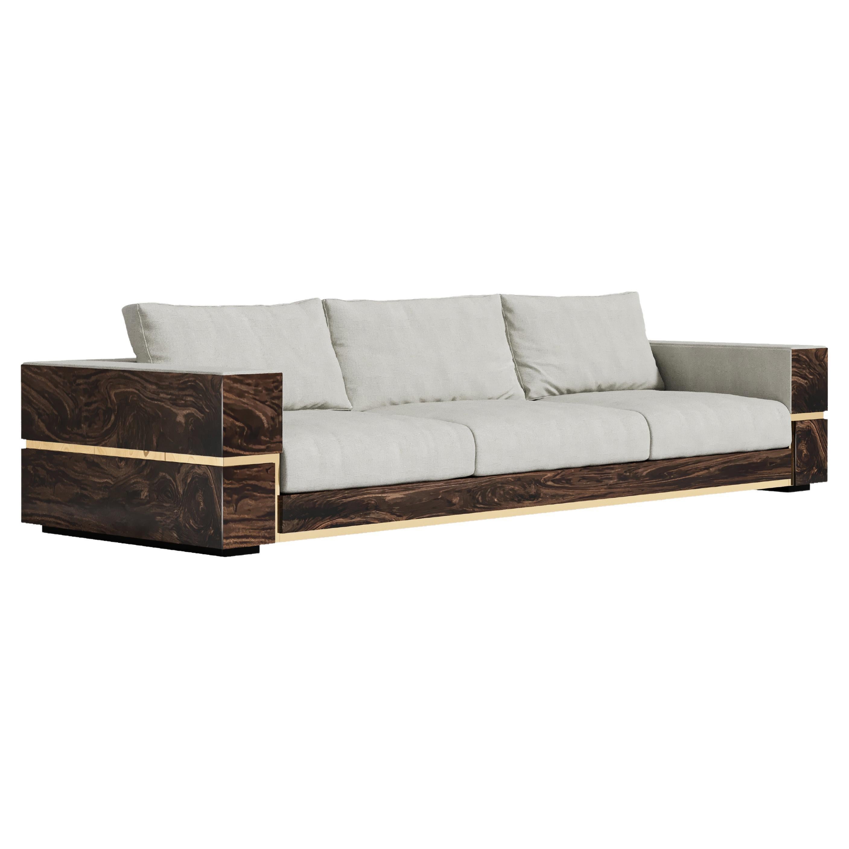 Balteus-Sofa aus polierter Bronze und Stoffpolsterung von Palena Furniture im Angebot