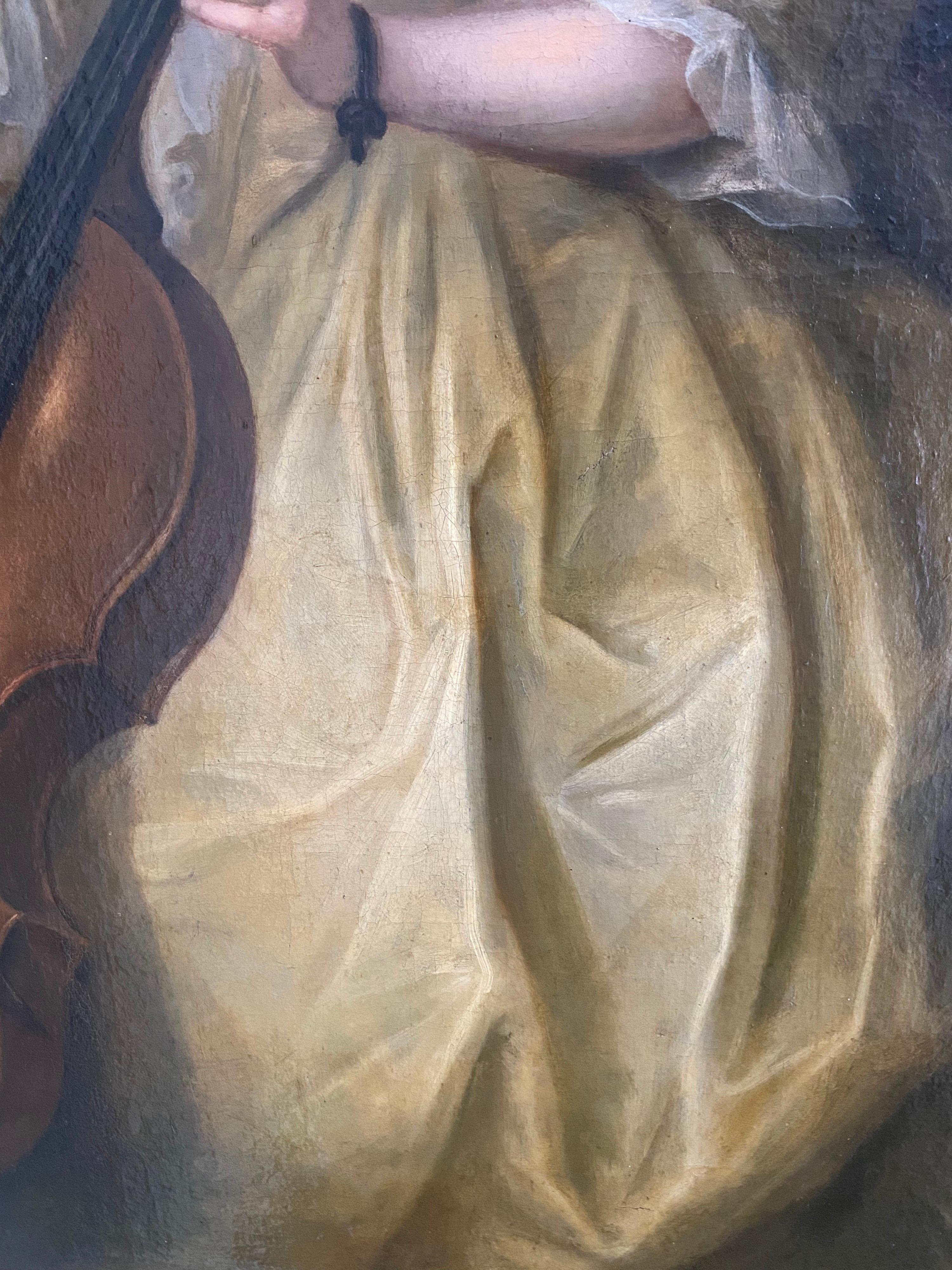 18th century portrait of the artist’s daughter, Catharina, playing the cello - Old Masters Painting by Balthasar Denner 