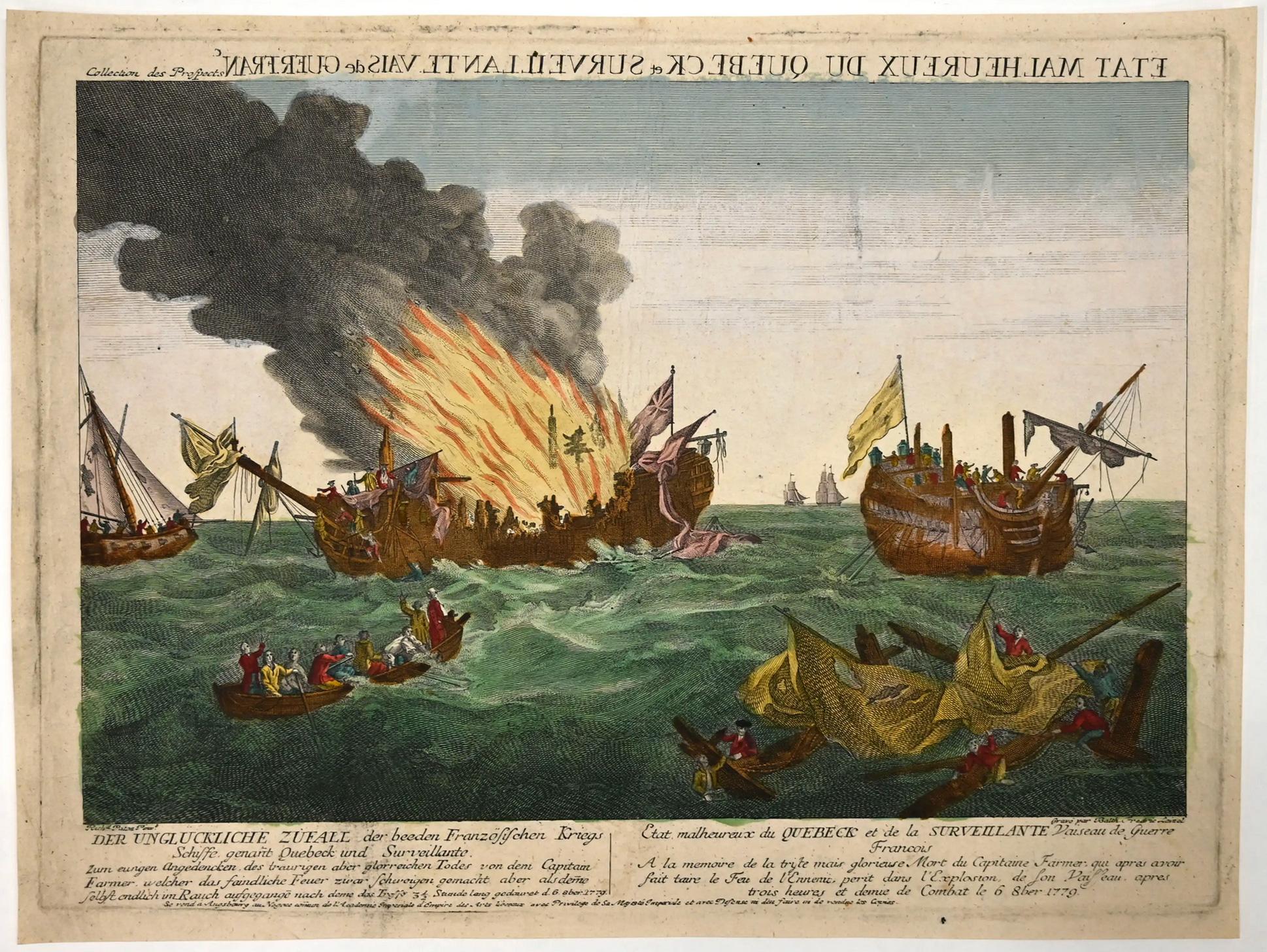 Il Quebec e la Surveillante [una scena di battaglia navale animata].