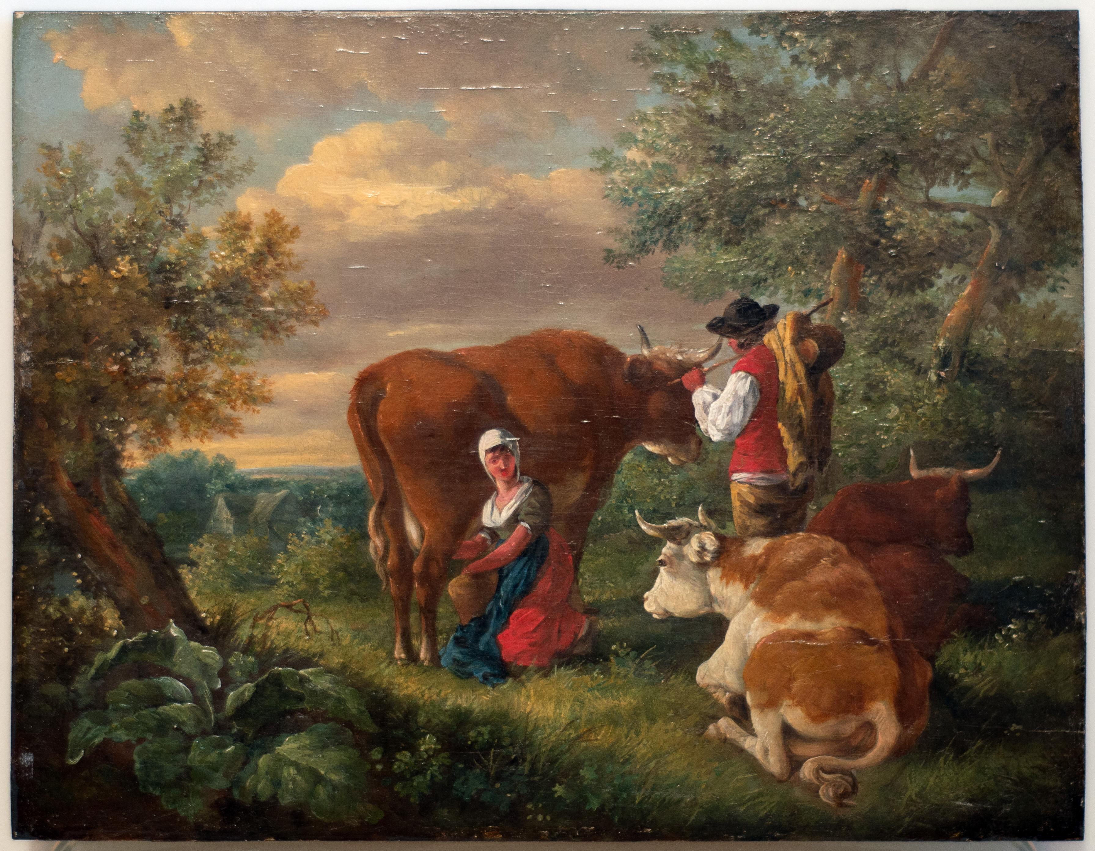 Balthasar Paul Ommeganck (circle) Landscape Painting - Bucolic Landscape - Original Oil on Panel Attributed by B. Ommeganck - Late 1700