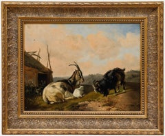 Balthazar Paul Ommeganck - Peinture à l'huile du XIXe siècle, « Famille de chèvres »
