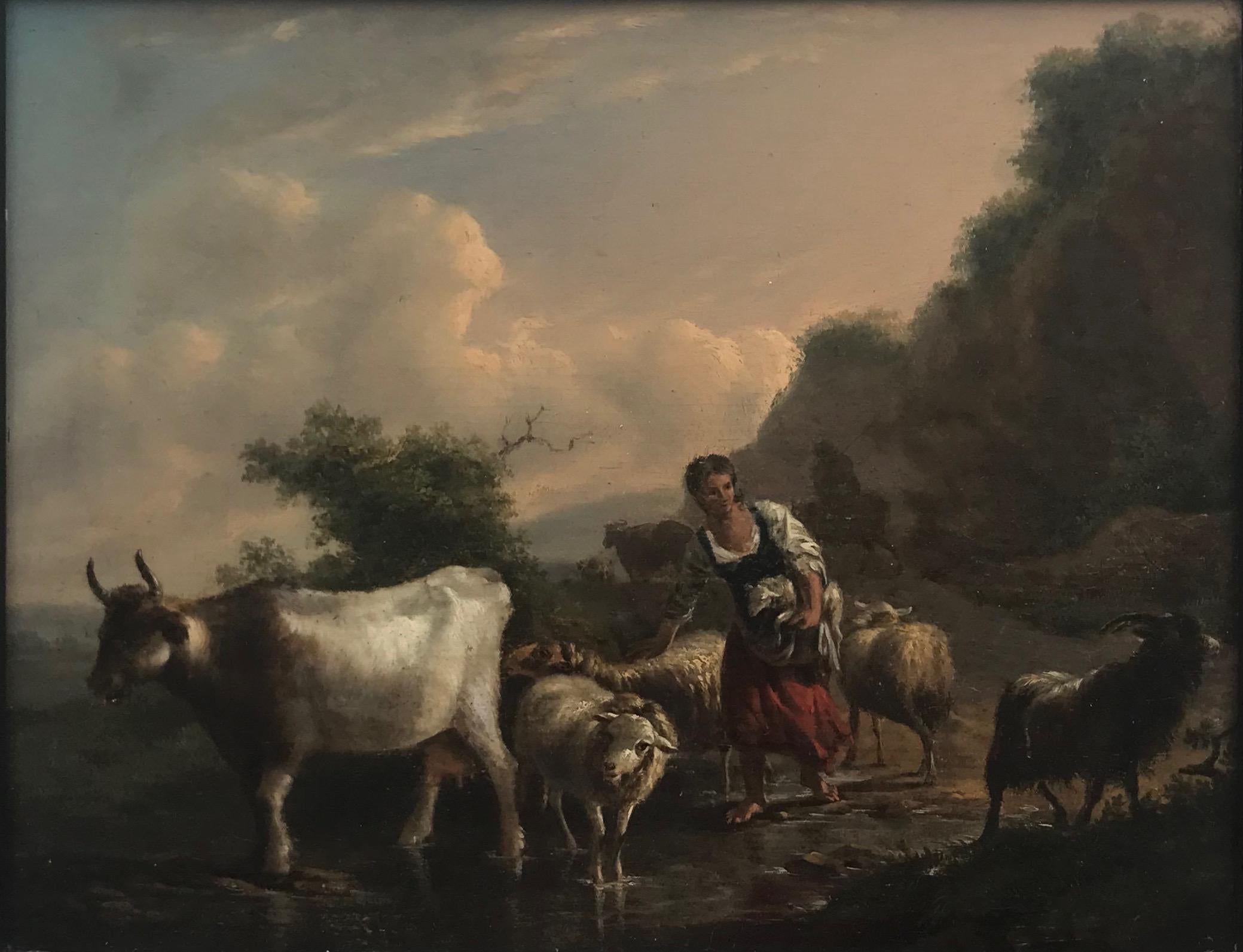 Follower of Balthazar Ommeganck , Dutch School, early 19th century, Shepherdess - Painting by Balthasar Paul Ommeganck