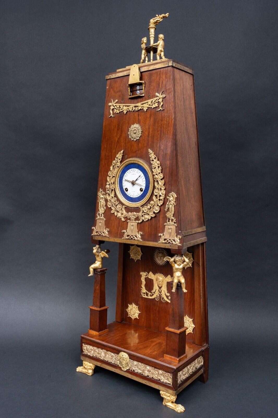 Balthazard Homemade Mahogany Pendulum Gold Bronze Cherubim Enamel Dial For Sale 9