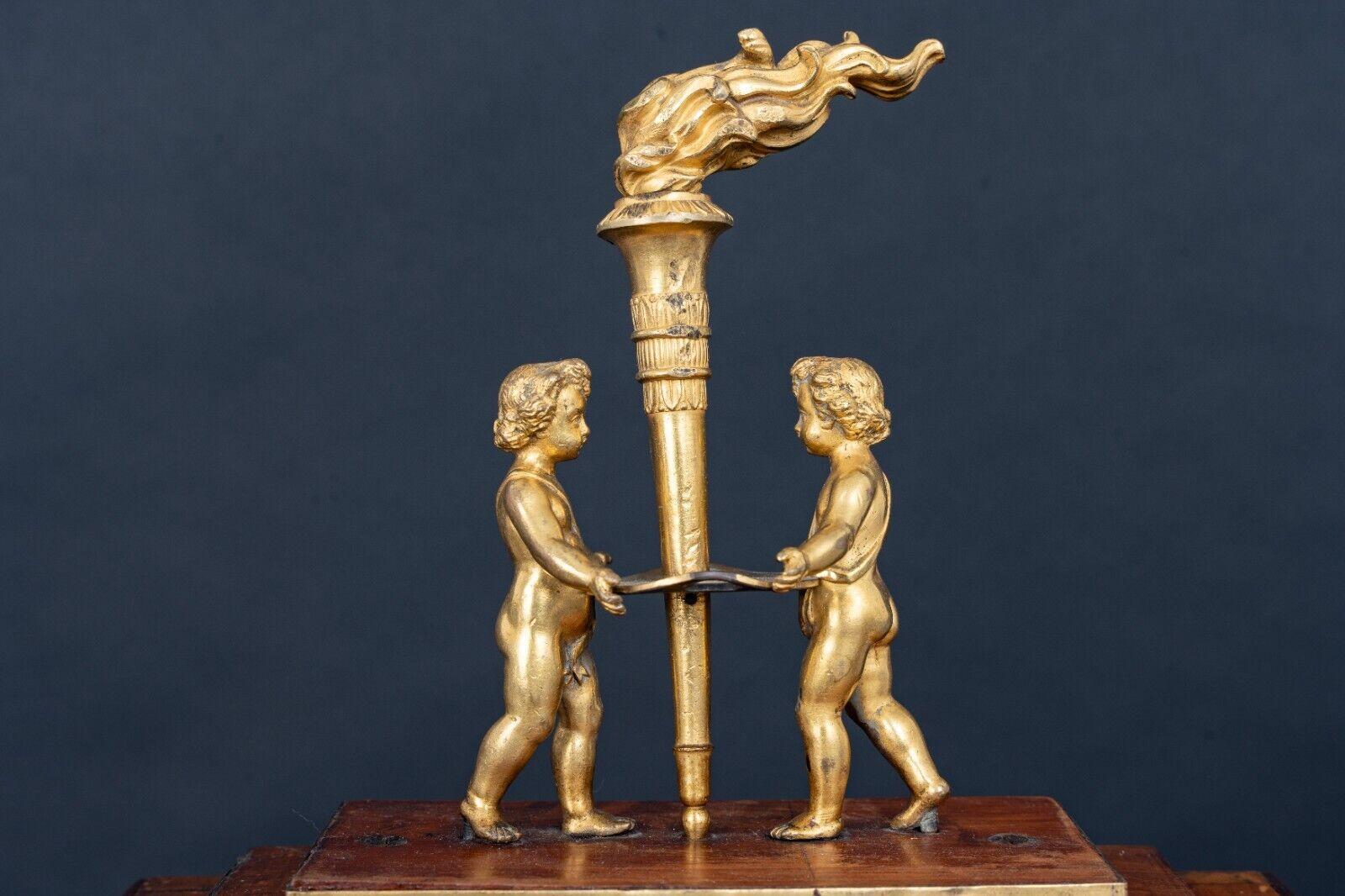 French Balthazard Homemade Mahogany Pendulum Gold Bronze Cherubim Enamel Dial For Sale
