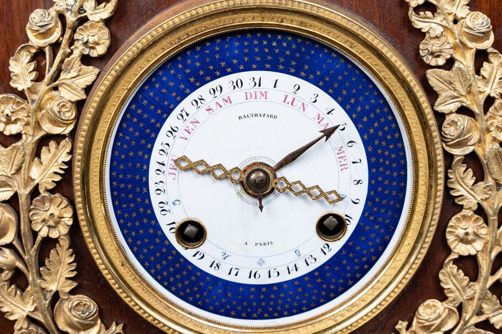 19th Century Balthazard Homemade Mahogany Pendulum Gold Bronze Cherubim Enamel Dial For Sale