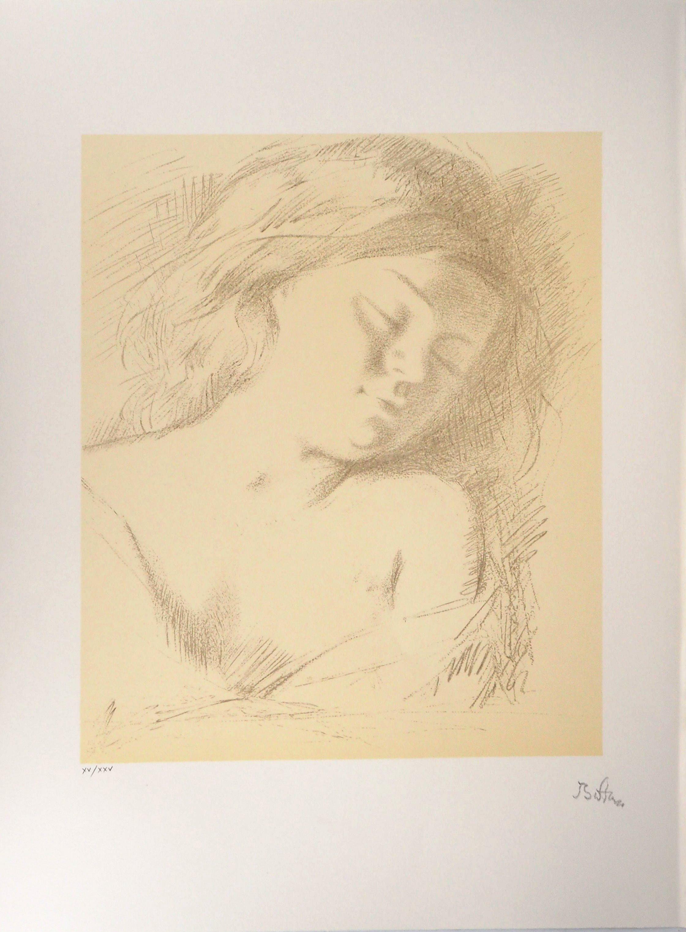 Portrait of Sleeping Girl - Original handsigned lithograph - Print by Balthus