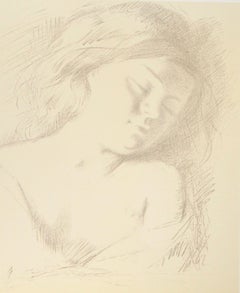 Vintage Portrait of Sleeping Girl - Original handsigned lithograph