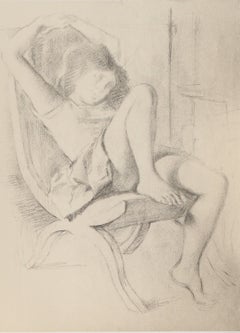 Vintage Young Girl Basking - Original handsigned lithograph