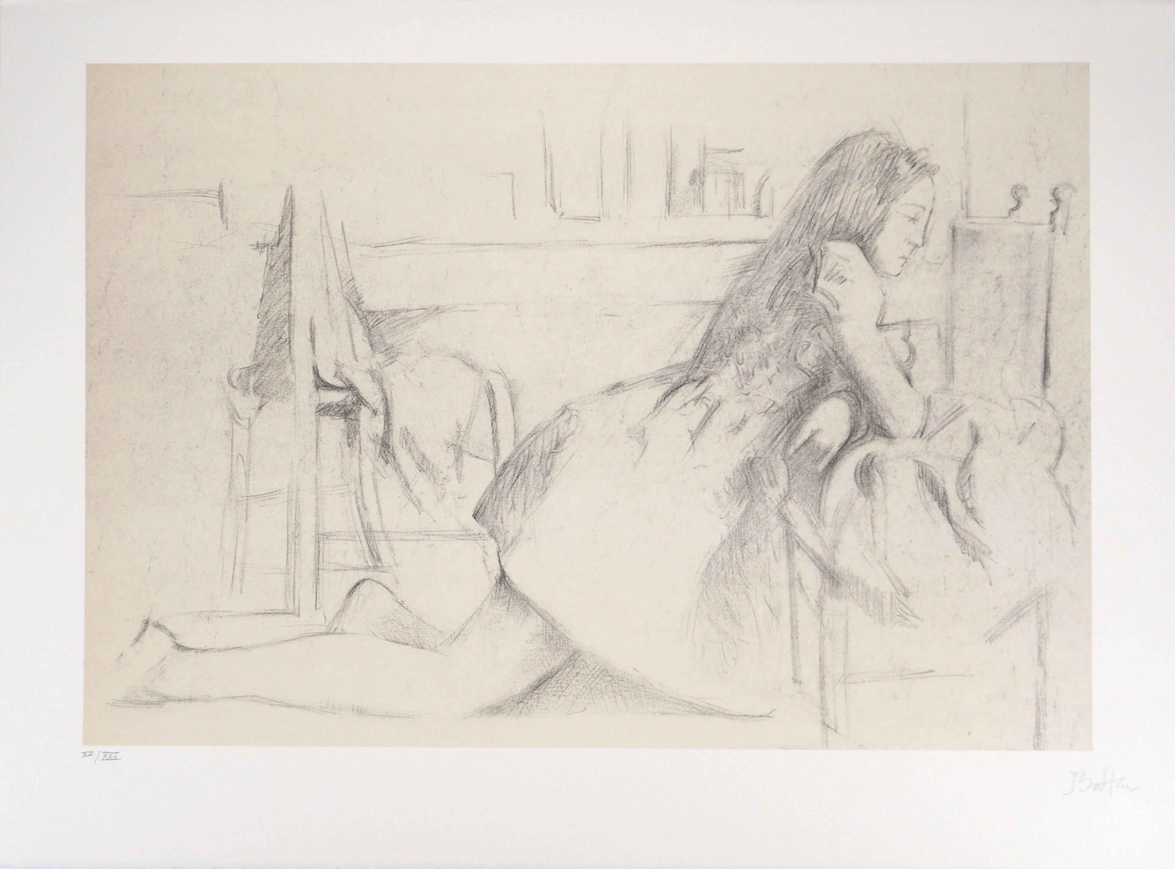 Young Girl on her Knees - Original handsigned lithograph - Print by Balthus