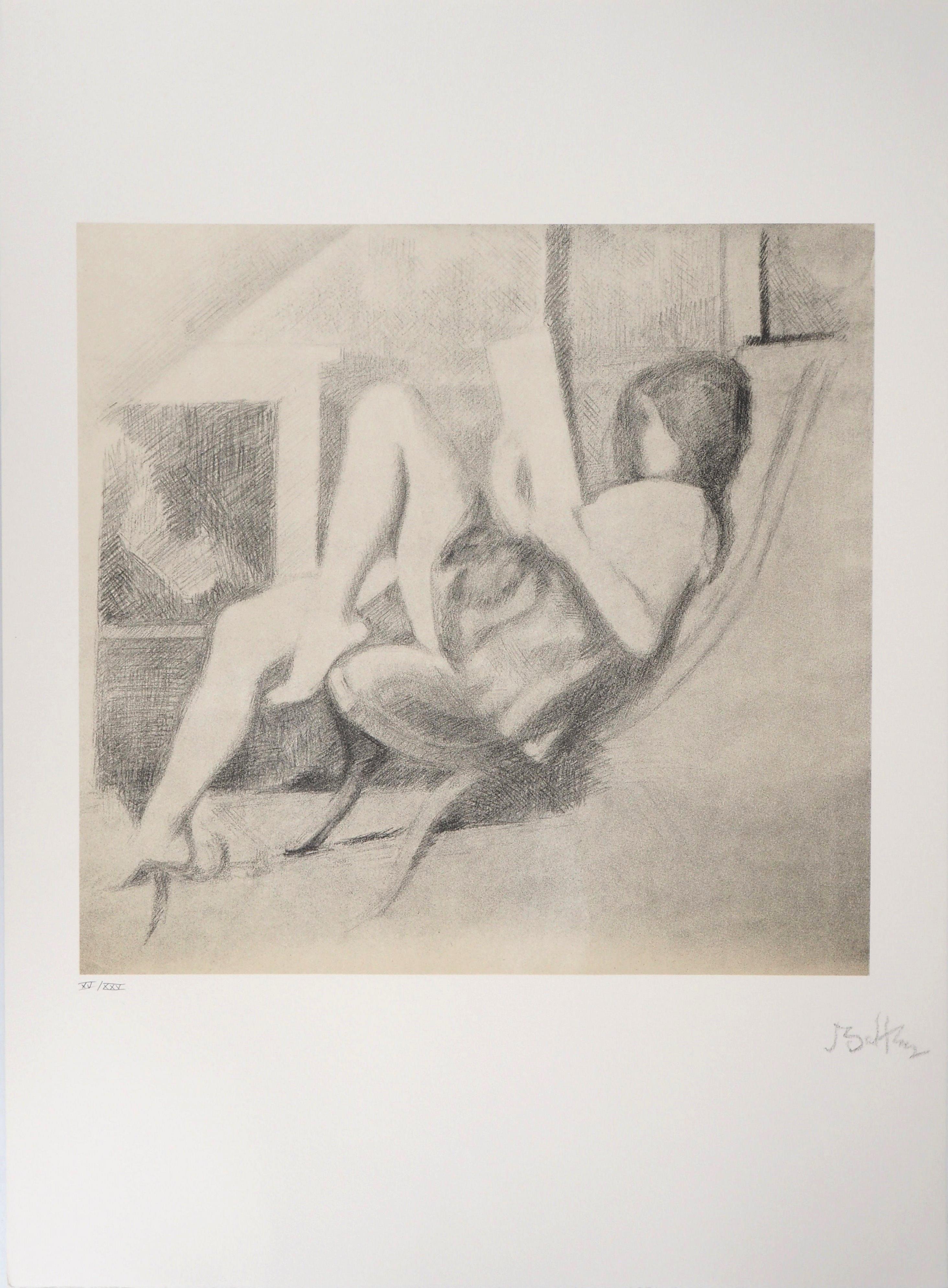 Lithographie d'une jeune fille - Lithographie originale signée à la main - Print de Balthus