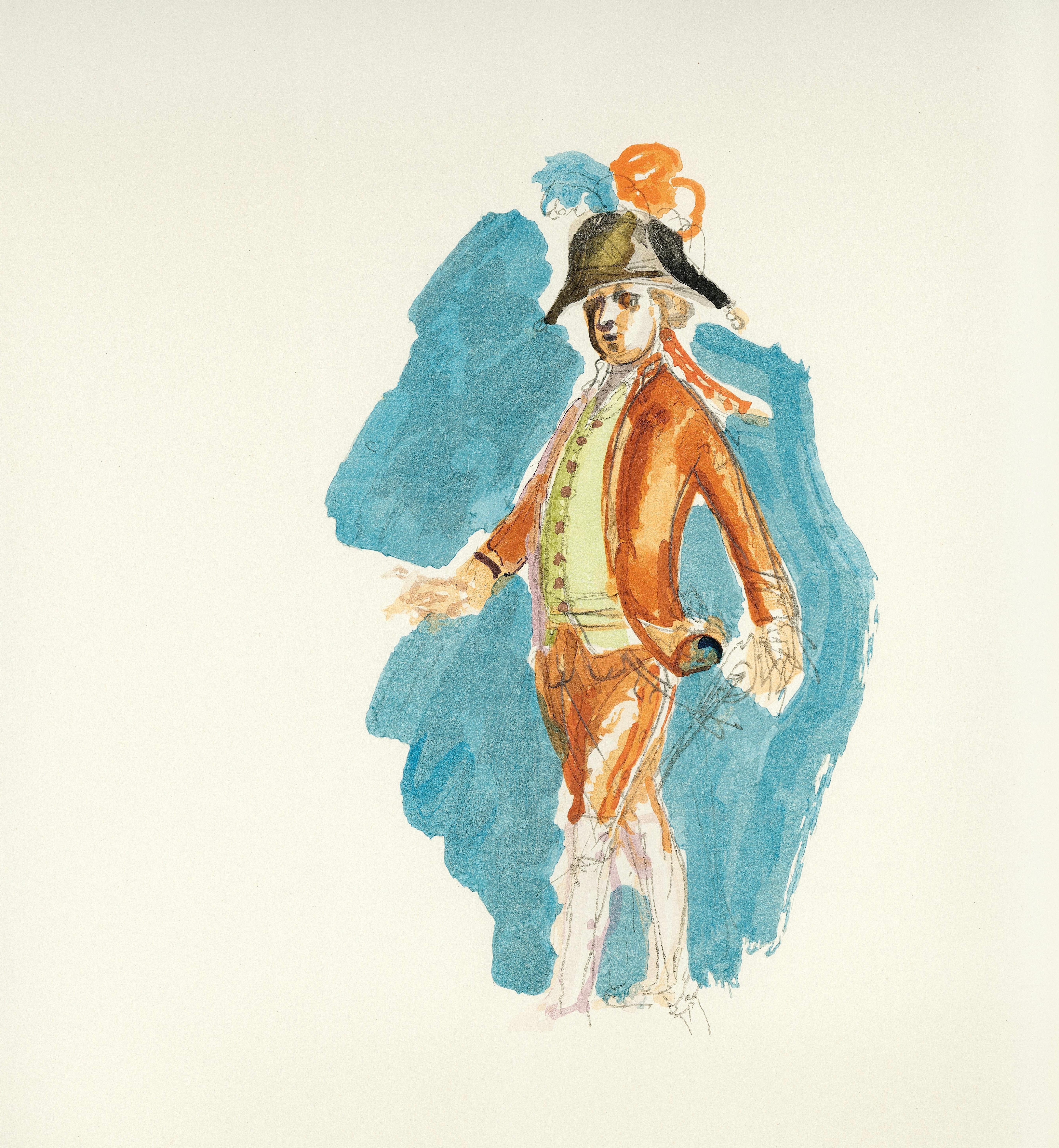 Woodcut in colors on vélin paper. Paper Size: 19 x 18 inches. Inscription: Unsigned and unnumbered, as issued. Notes: From the album, Così fan tutte. Dramma giocoso in due atti. Musica di Wolfgang Amadeus Mozart, 2001. Published by The Limited