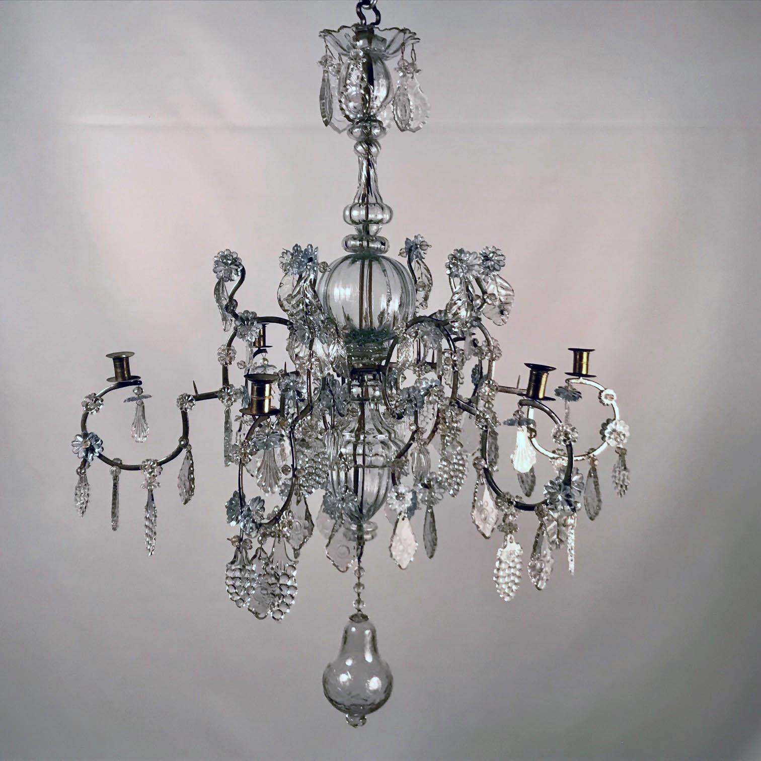 Scandinavian Baltic 18th Century Crystal and Iron Candle Chandelier For Sale