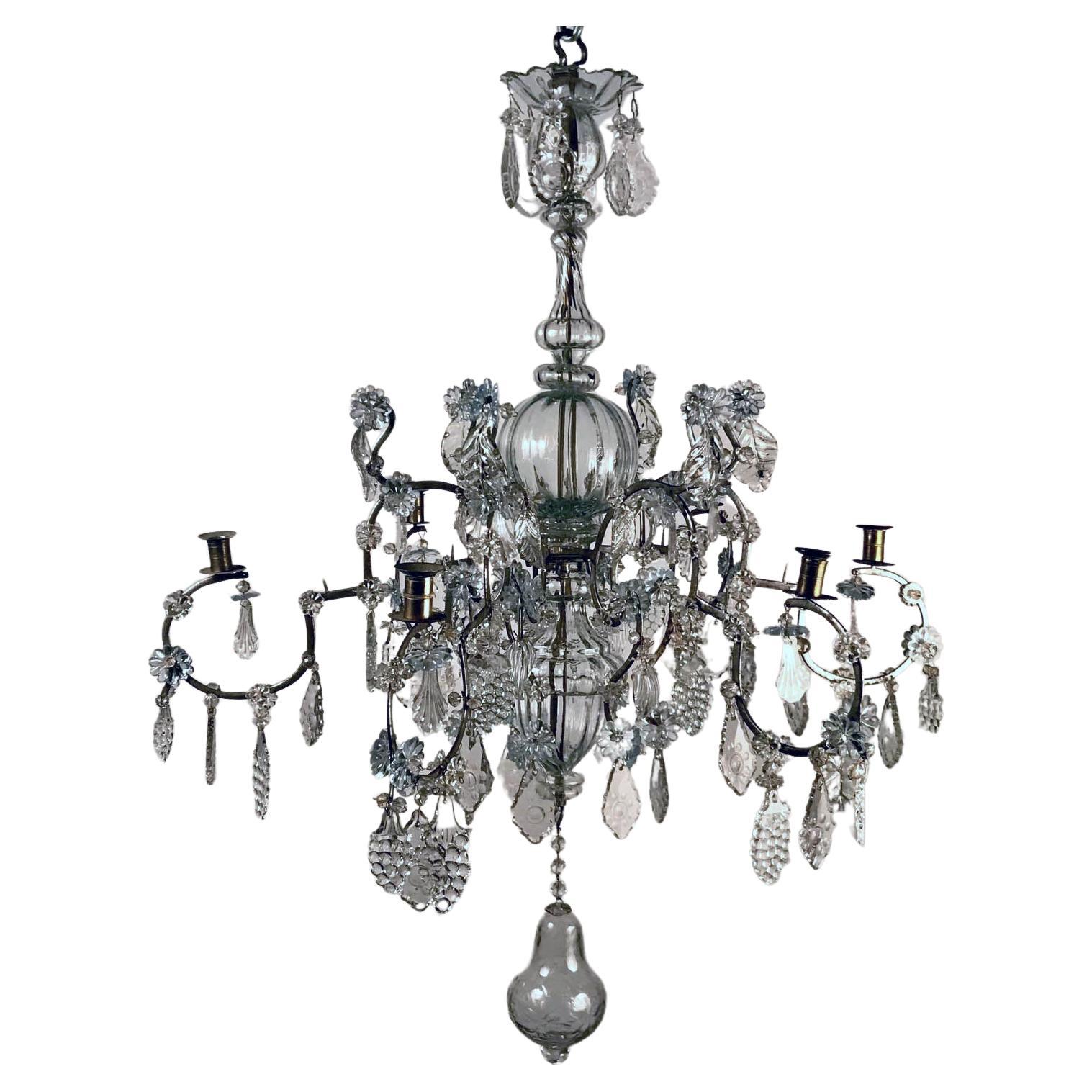 Baltic 18th Century Crystal and Iron Candle Chandelier For Sale
