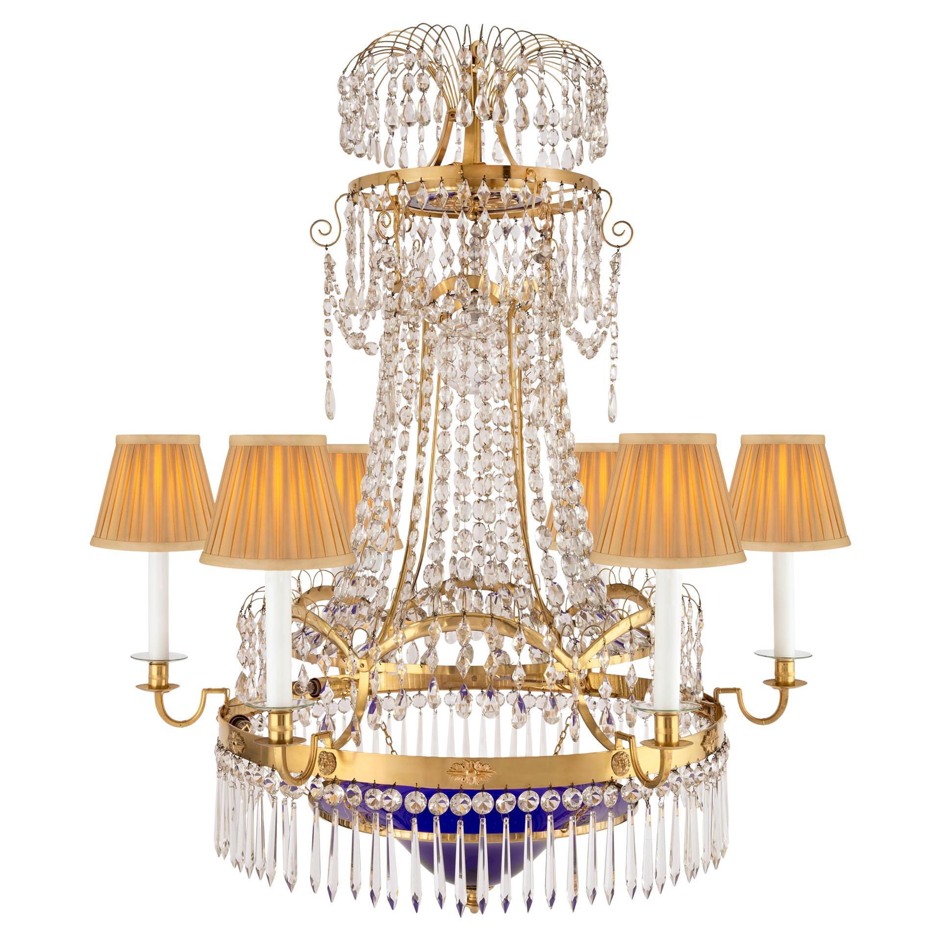 Baltic 18th Century Neoclassical Style Ormolu, Crystal and Chandelier For Sale