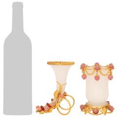 Baltic 19th century Charles X Period Opaline Glass, Semi Precious Stone vases