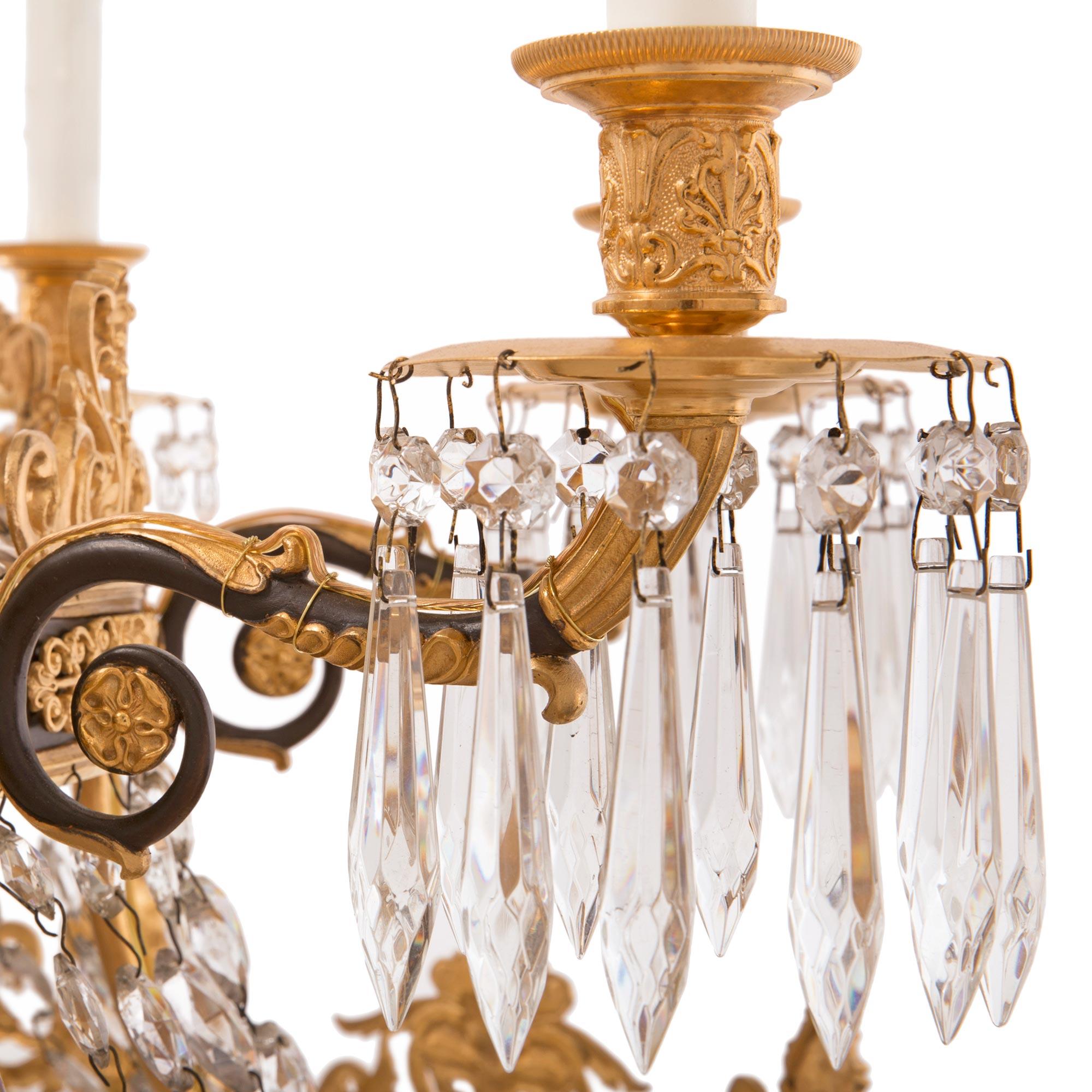 Baltic 19th Century Empire St. Ormolu, Patinated Bronze and Crystal Chandelier For Sale 3