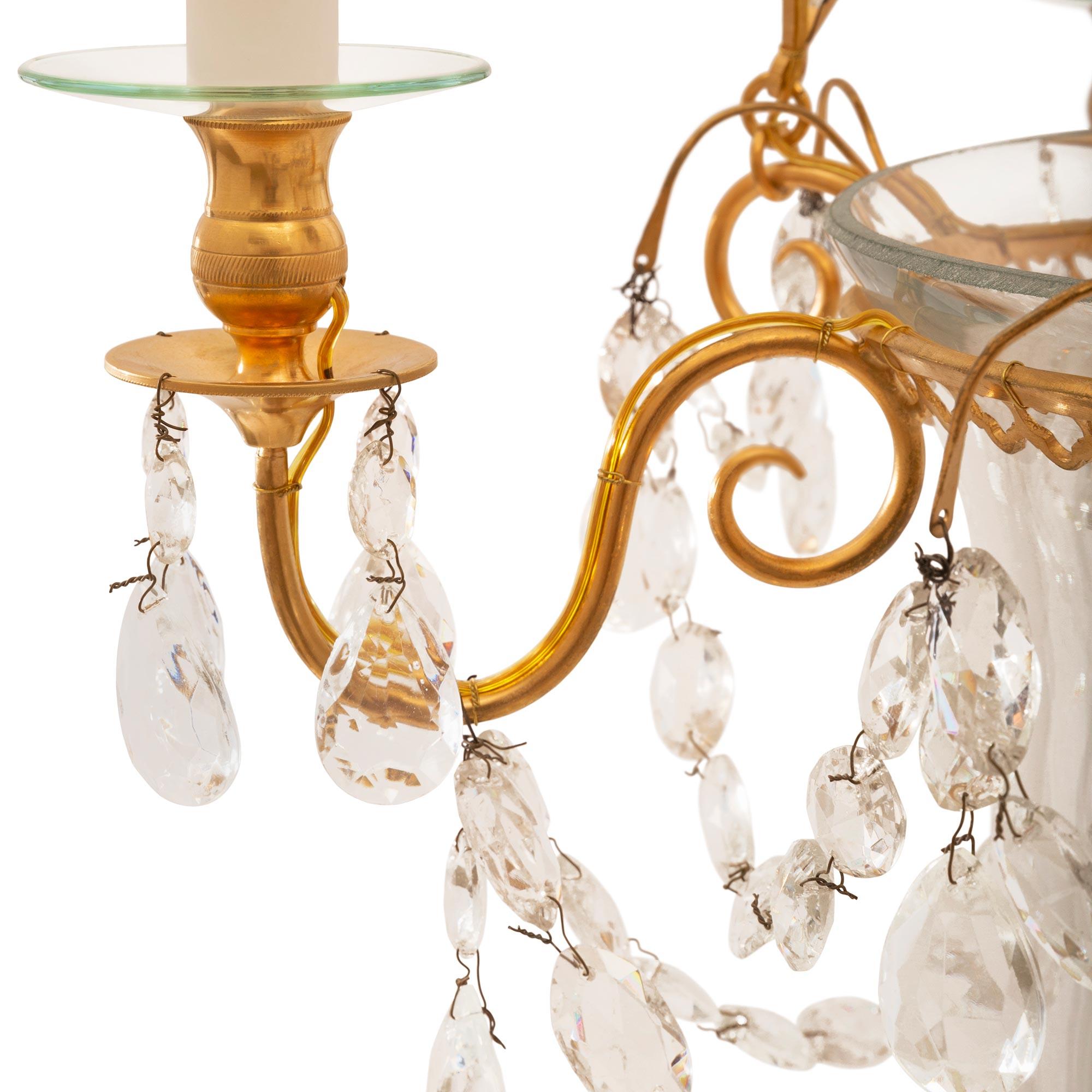 Baltic 19th Century Louis XVI St. Ormolu and Hand Blown Glass Lantern For Sale 3