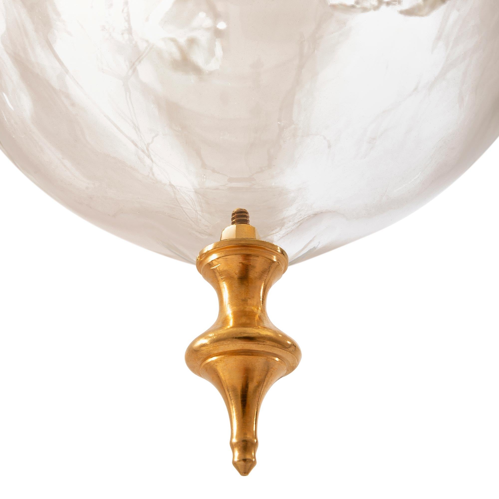 Baltic 19th Century Louis XVI St. Ormolu and Hand Blown Glass Lantern For Sale 5