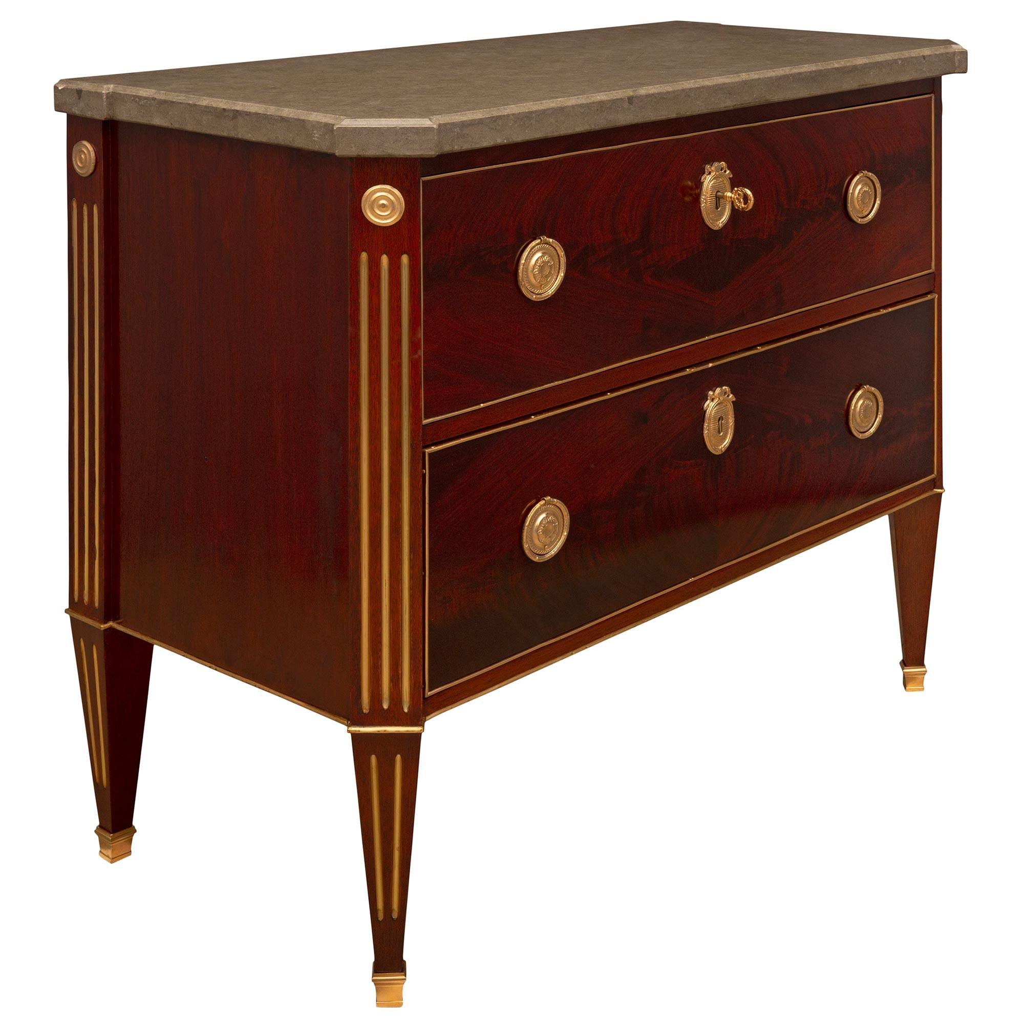 Neoclassical Baltic 19th Century Neo-Classical St. Mahogany, Ormolu, and Soapstone Commode