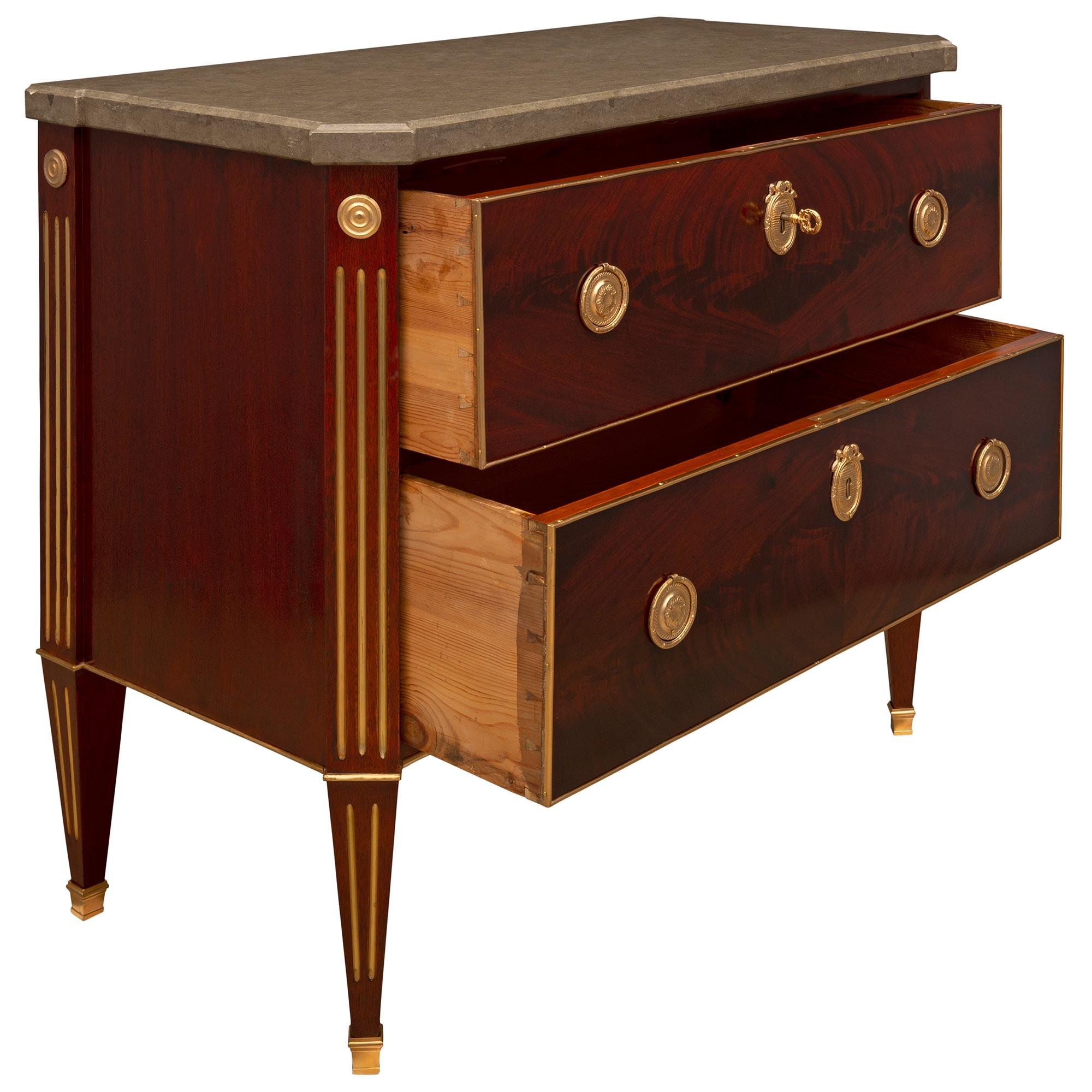 French Baltic 19th Century Neo-Classical St. Mahogany, Ormolu, and Soapstone Commode