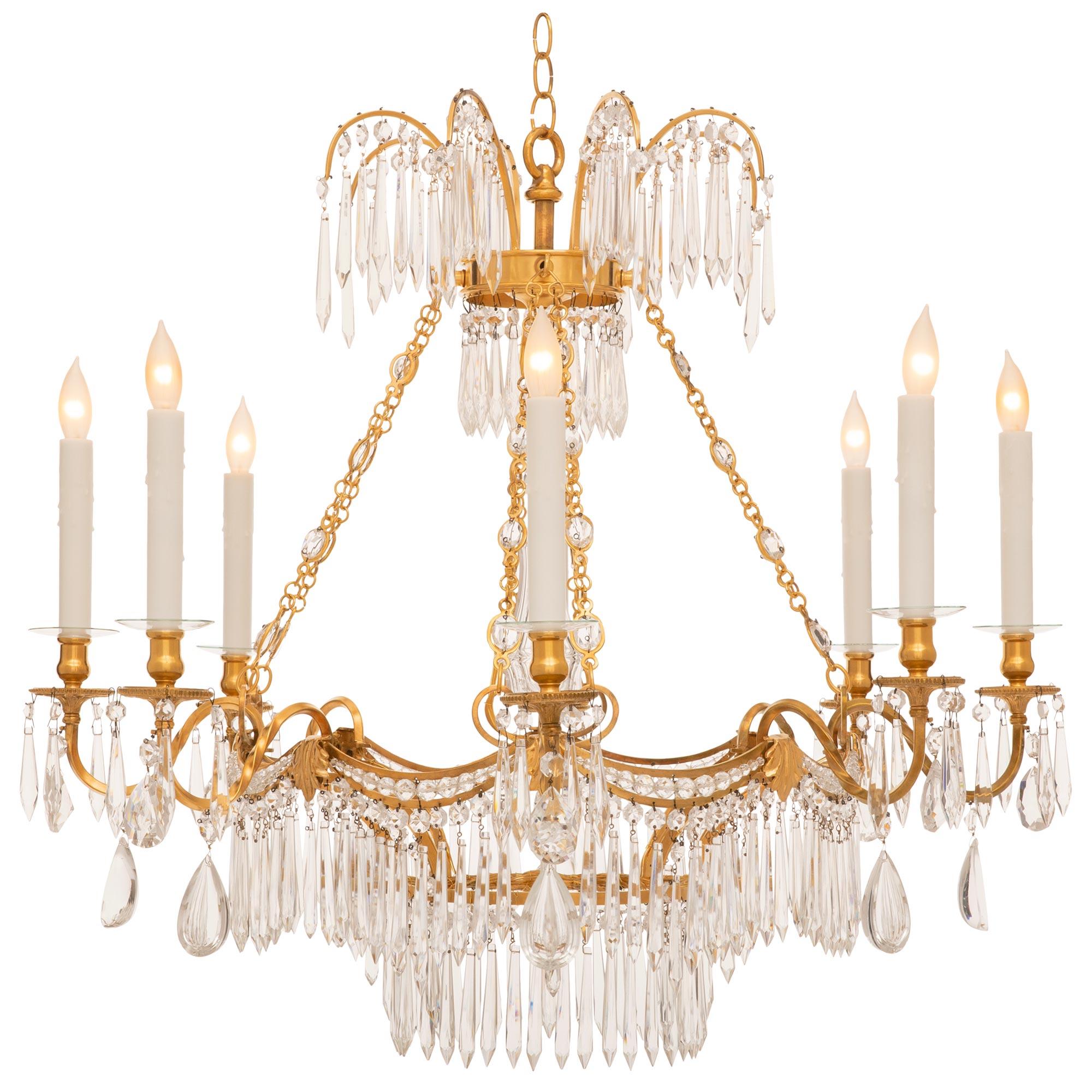 Neoclassical Baltic 19th Century Neo-Classical St. Ormolu and Crystal Chandelier For Sale
