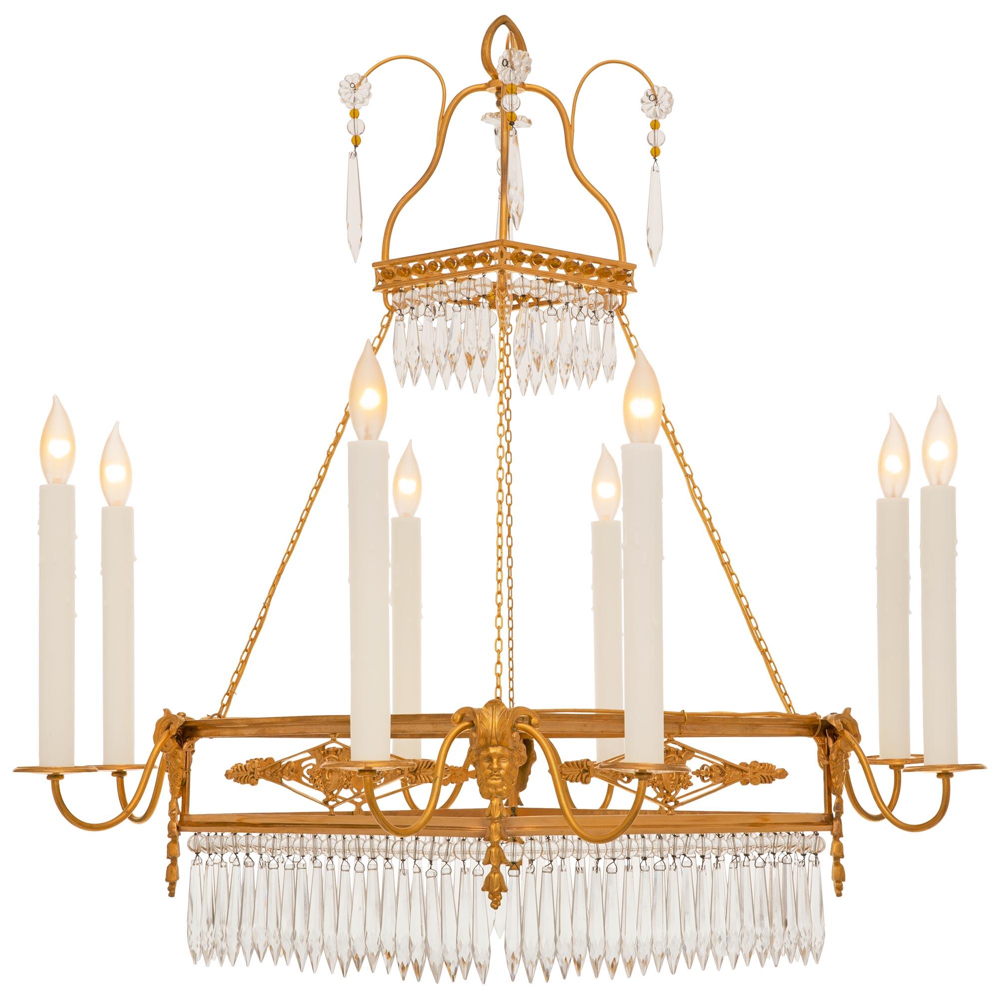 Neoclassical Baltic 19th Century Neo-Classical St. Ormolu And Crystal Chandelier For Sale
