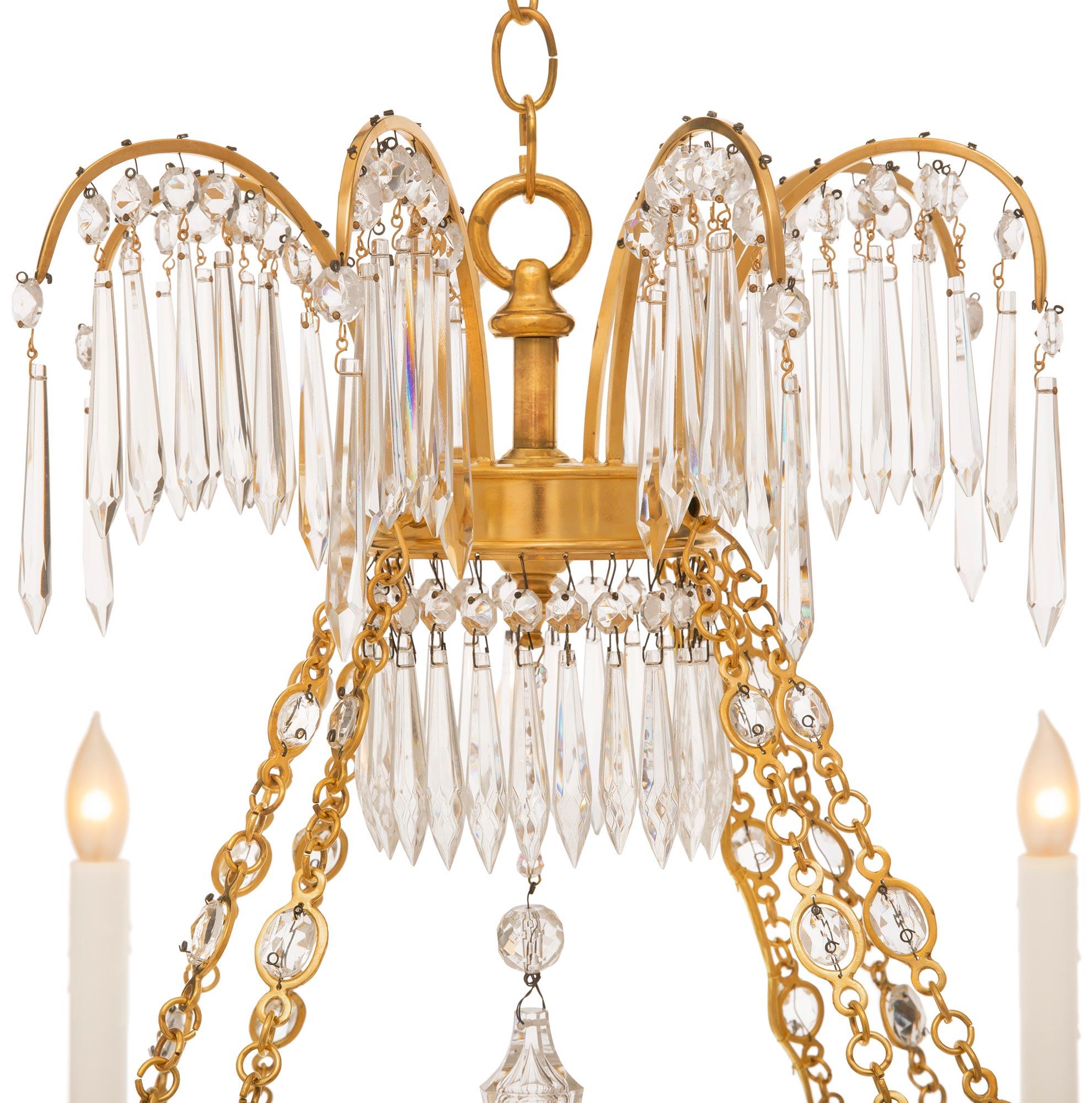 Baltic 19th Century Neo-Classical St. Ormolu and Crystal Chandelier In Good Condition For Sale In West Palm Beach, FL