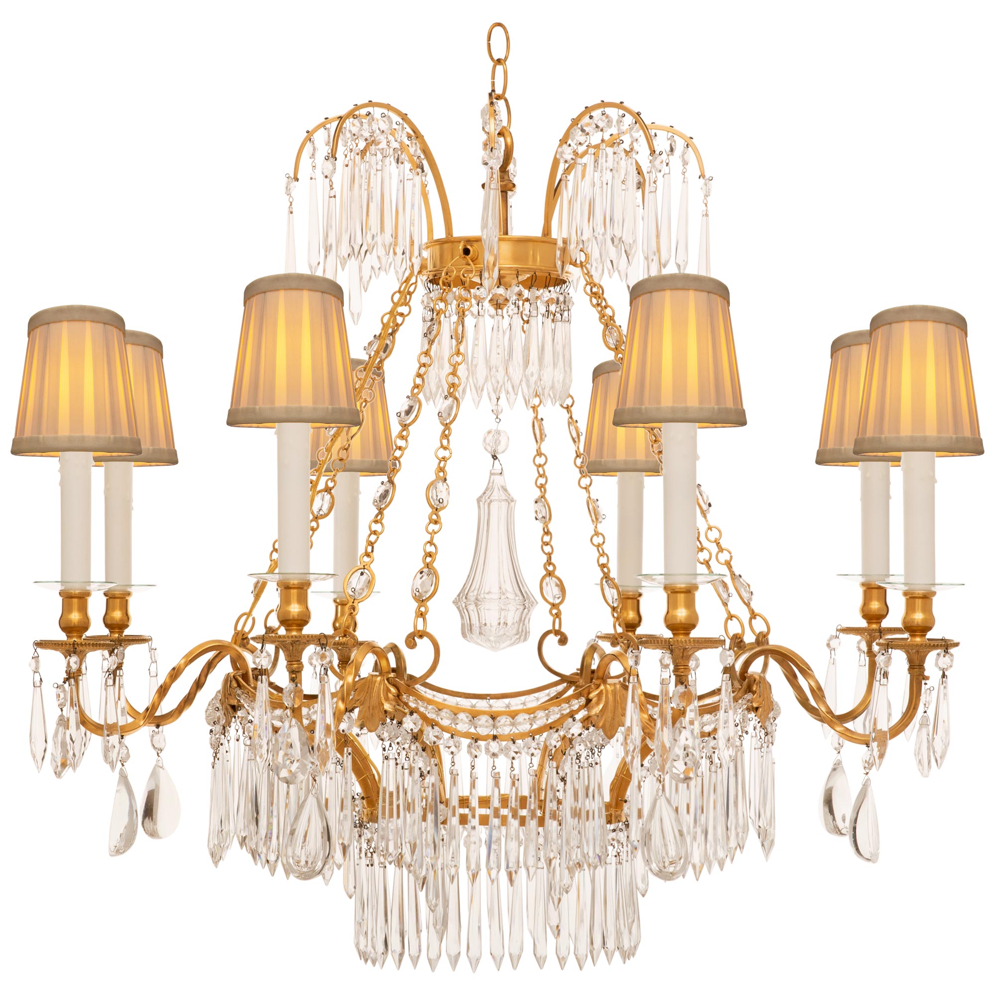 Baltic 19th Century Neo-Classical St. Ormolu and Crystal Chandelier For Sale